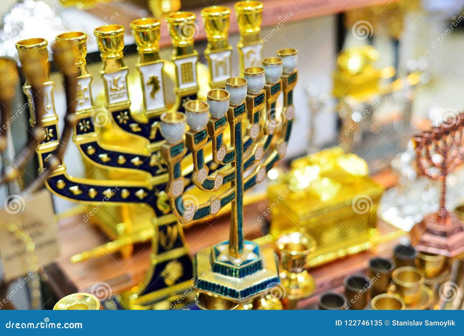 Hanukkah Candlesticks on Jerusalem Souvenir Store Stock Image Image