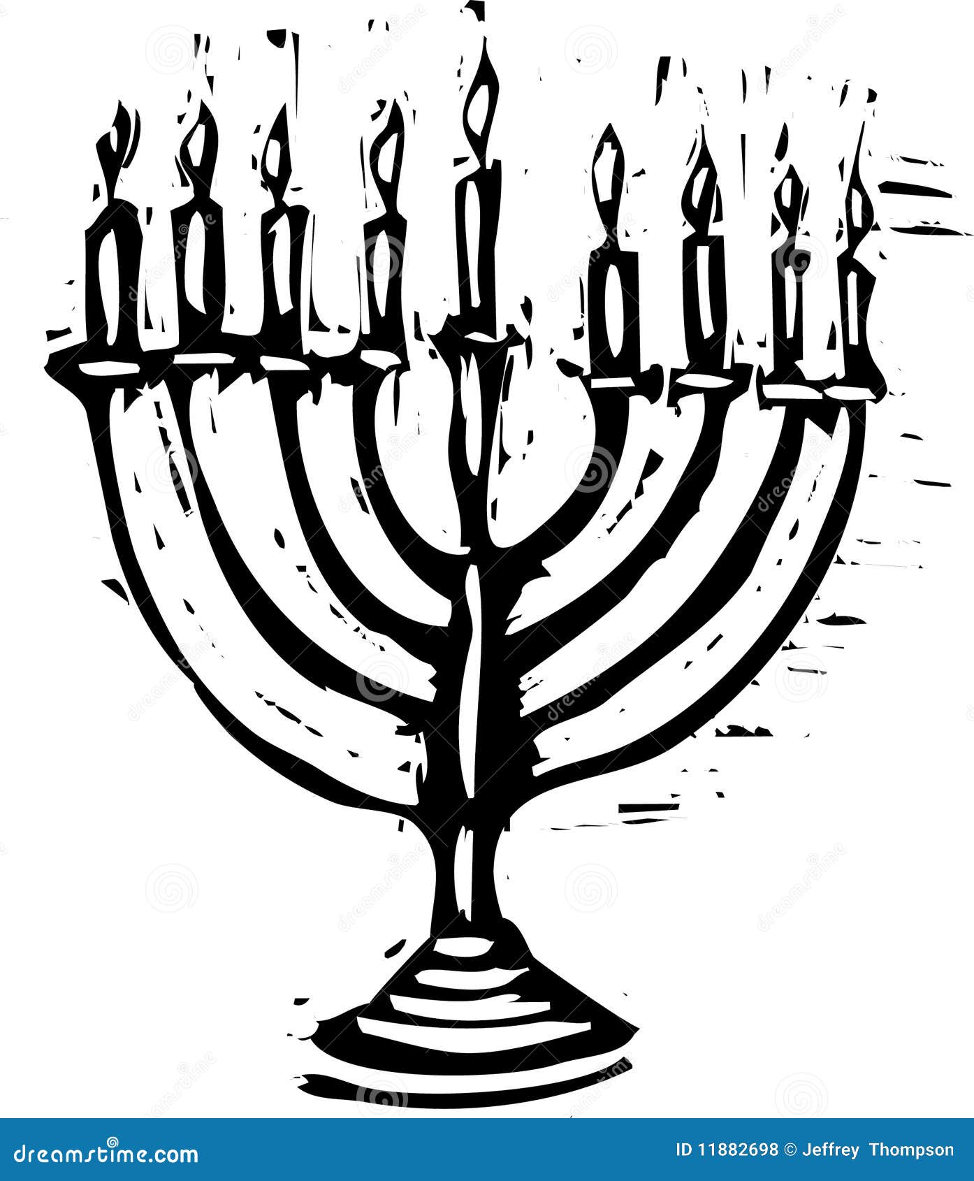 Hanukkah Menorah Candlestick With 9 Burning Candles. Black Silhouette
