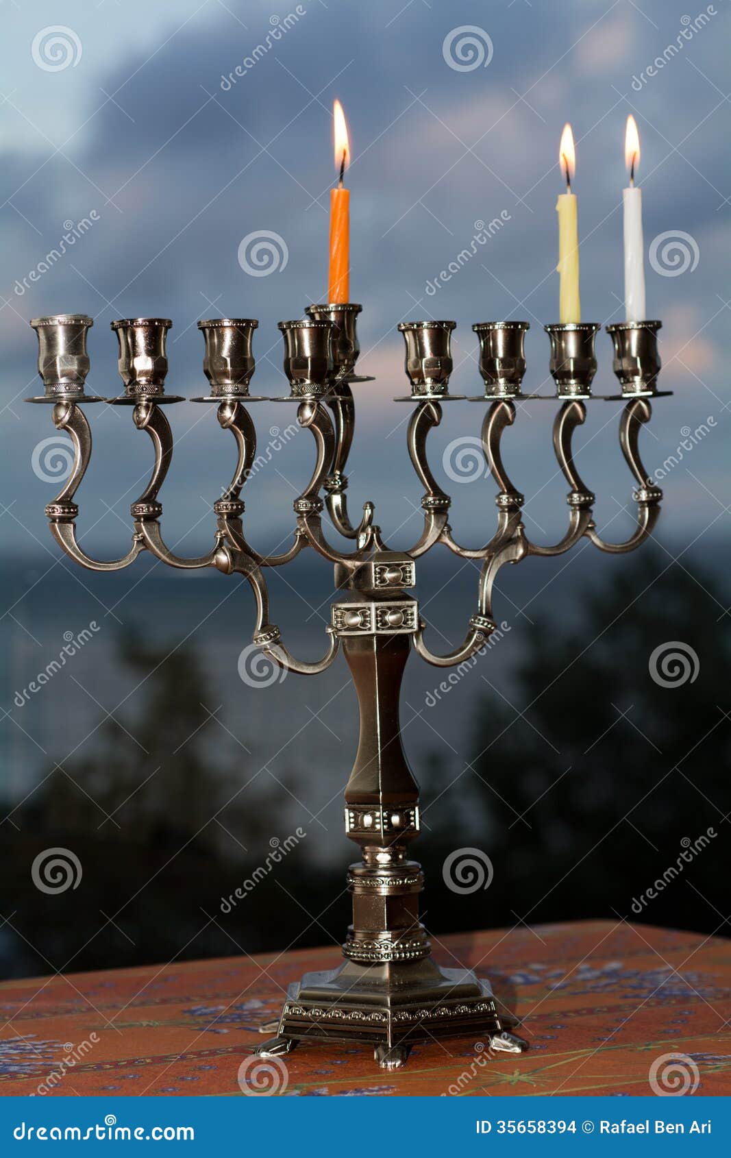 Hanukkah Menorah on the Second Day of Hanukkah Stock Photo Image of