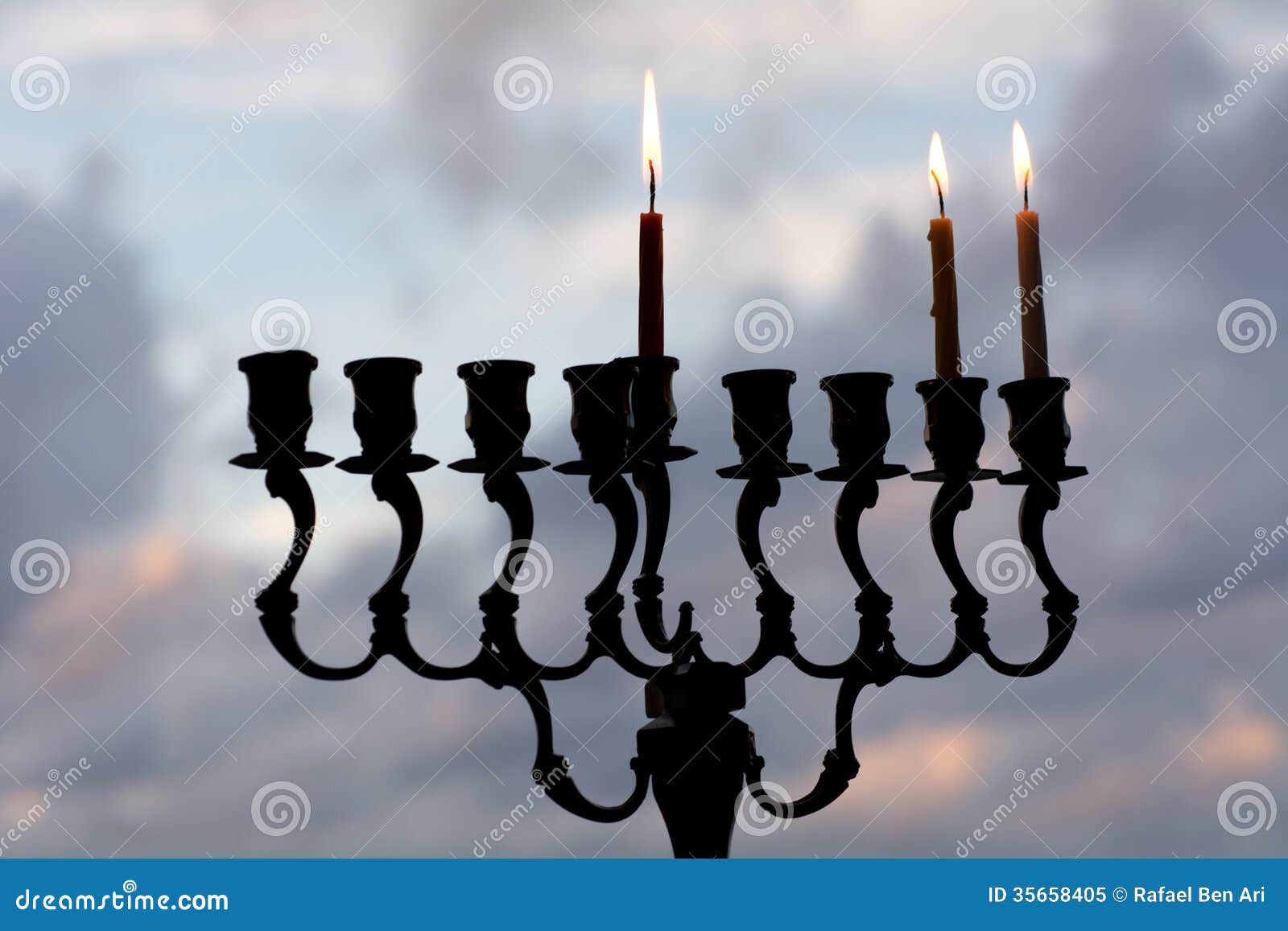 Hanukkah Menorah on the Second Day of Hanukkah Stock Image Image of