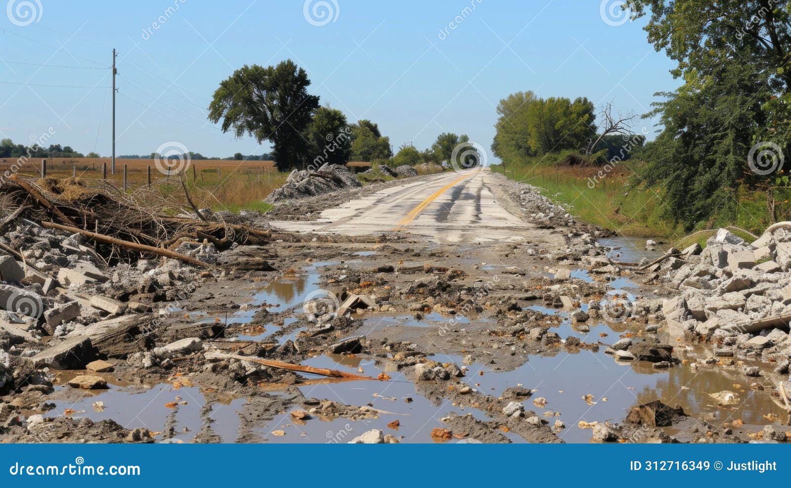 haphazard piles of rubble line the sides of a nowimpassable road evidence of the intense flooding that swept through the