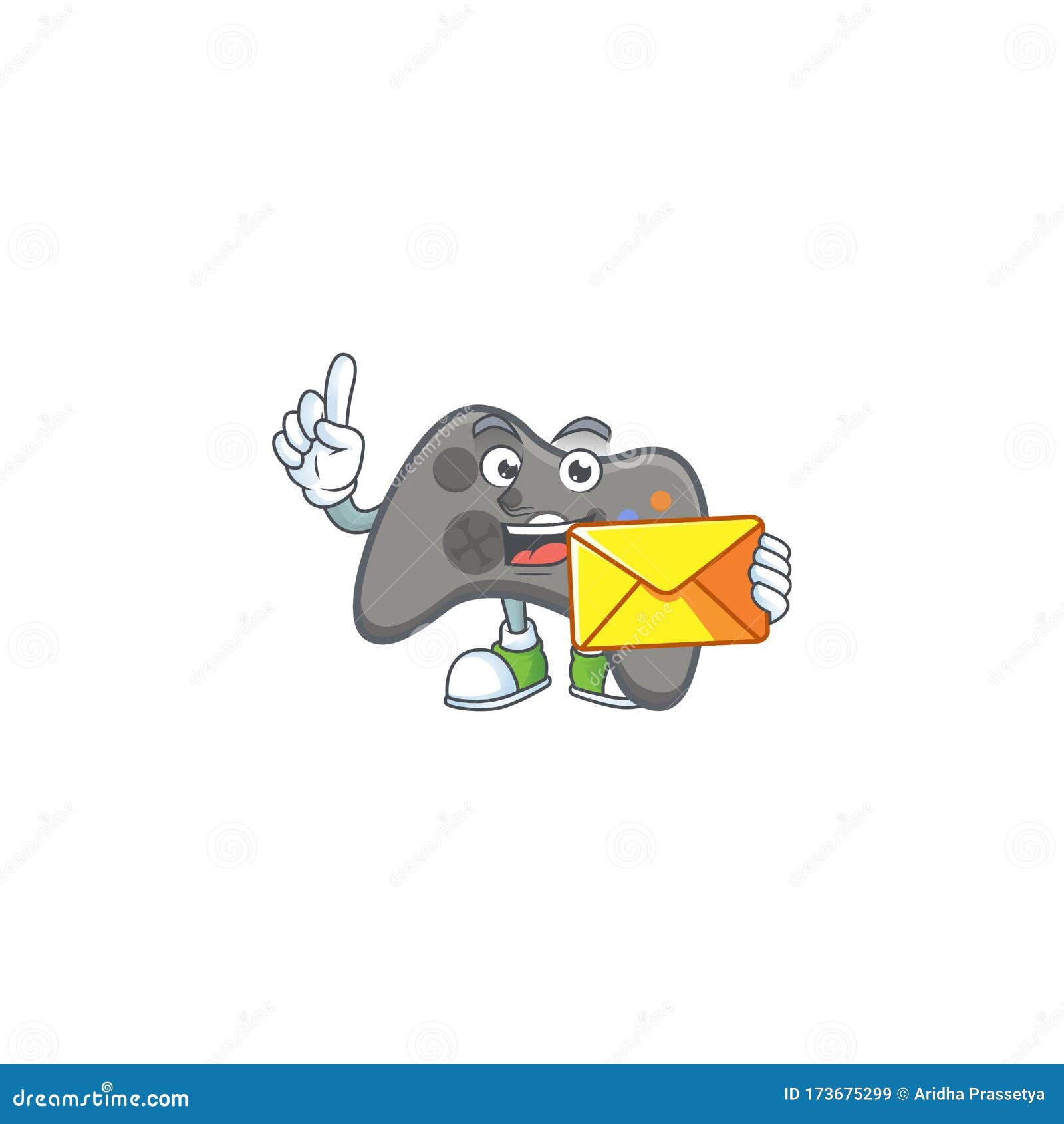 happily black joystick mascot  style with envelope