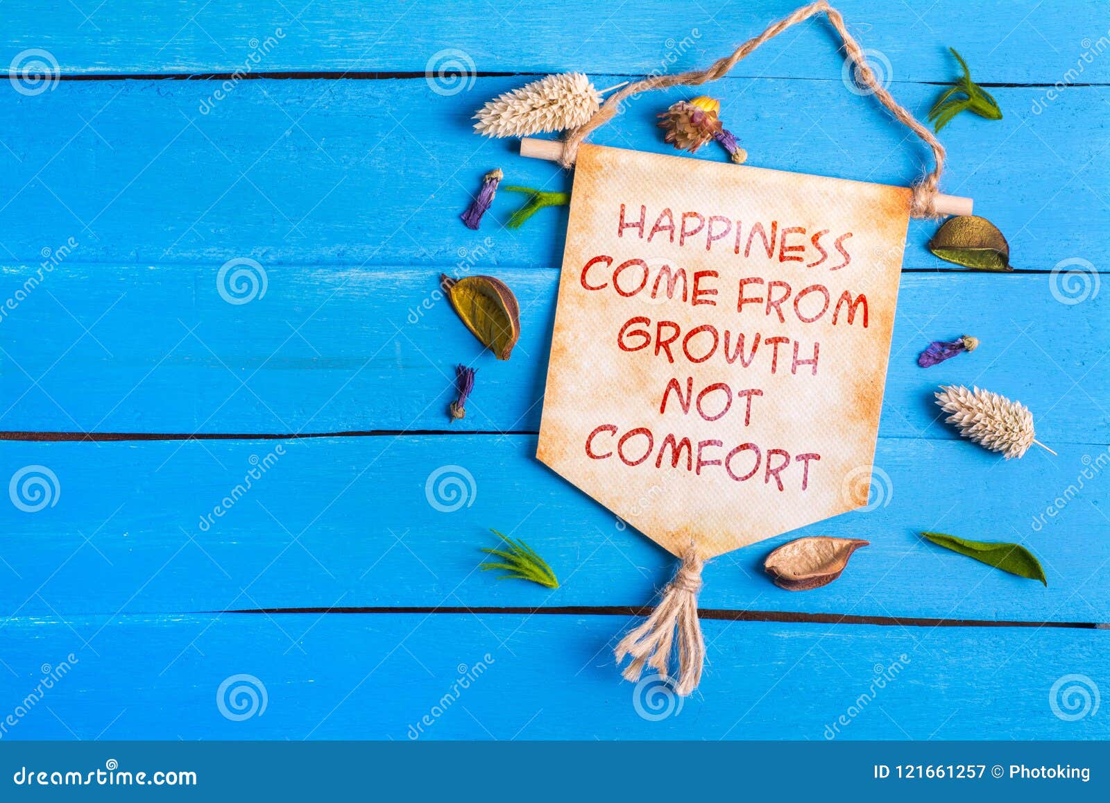 happiness come from growth not comfort text on paper scroll