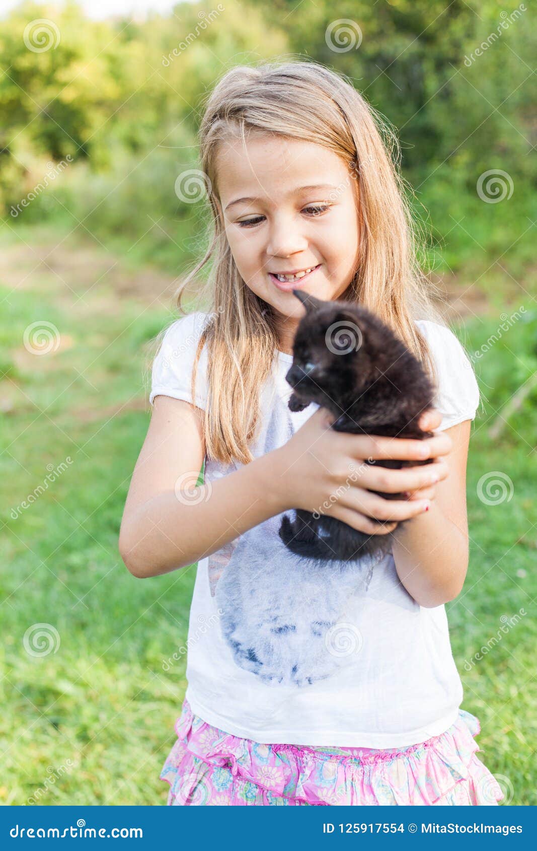 Happy Little Girl with Pet stock photo. Image of happiness - 125917554