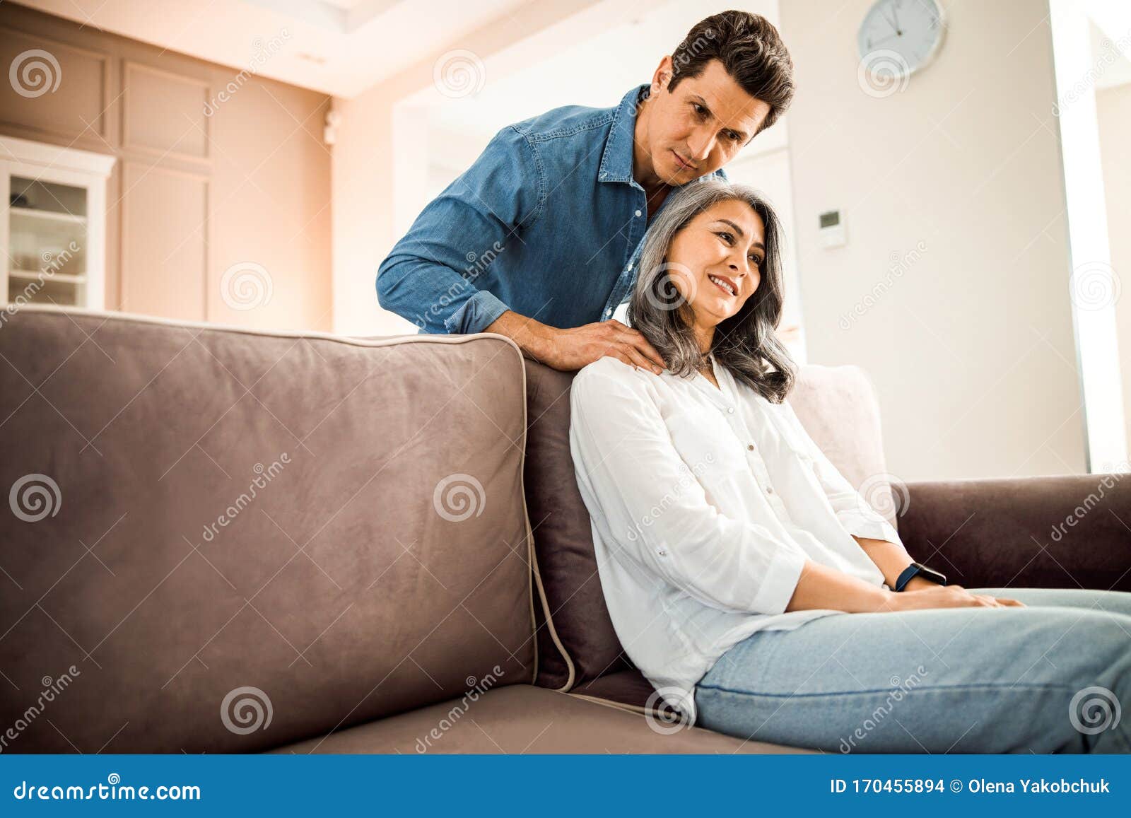 Smiling Mature Husband Doing Massage To Her Pretty Wife Stock Photo - Image...