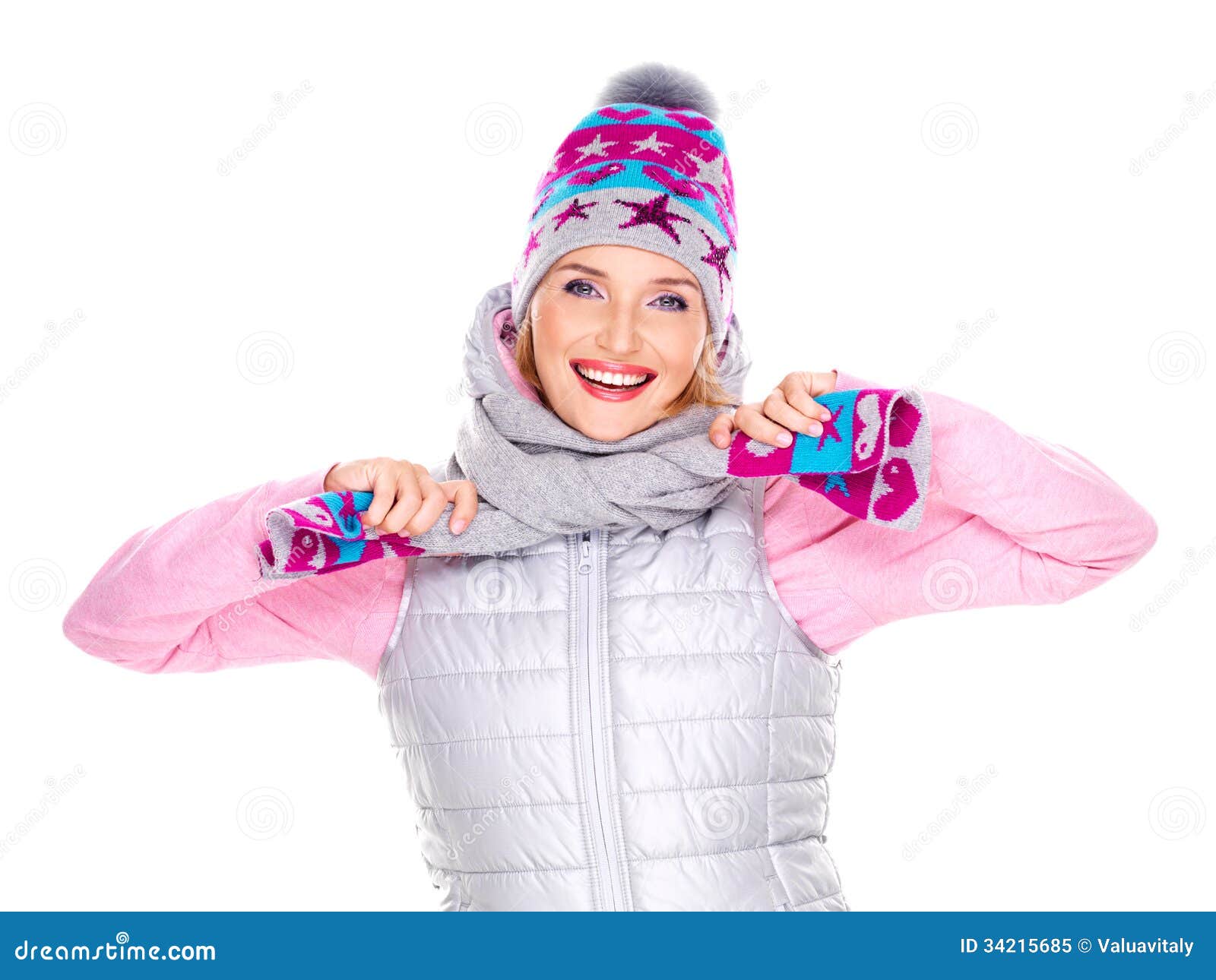 Happy Adult Girl in Winter Clothes with Bright Positive Emotions Stock ...