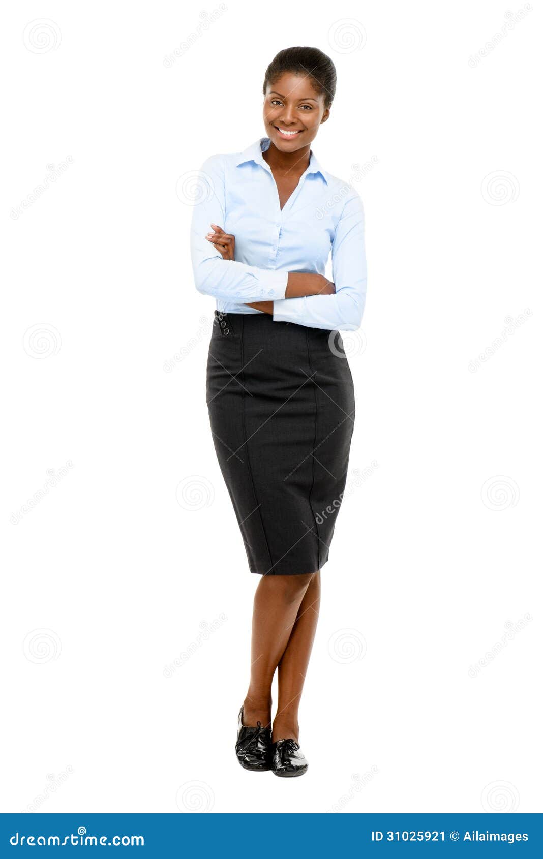 happy african american businesswoman full length portrait on white