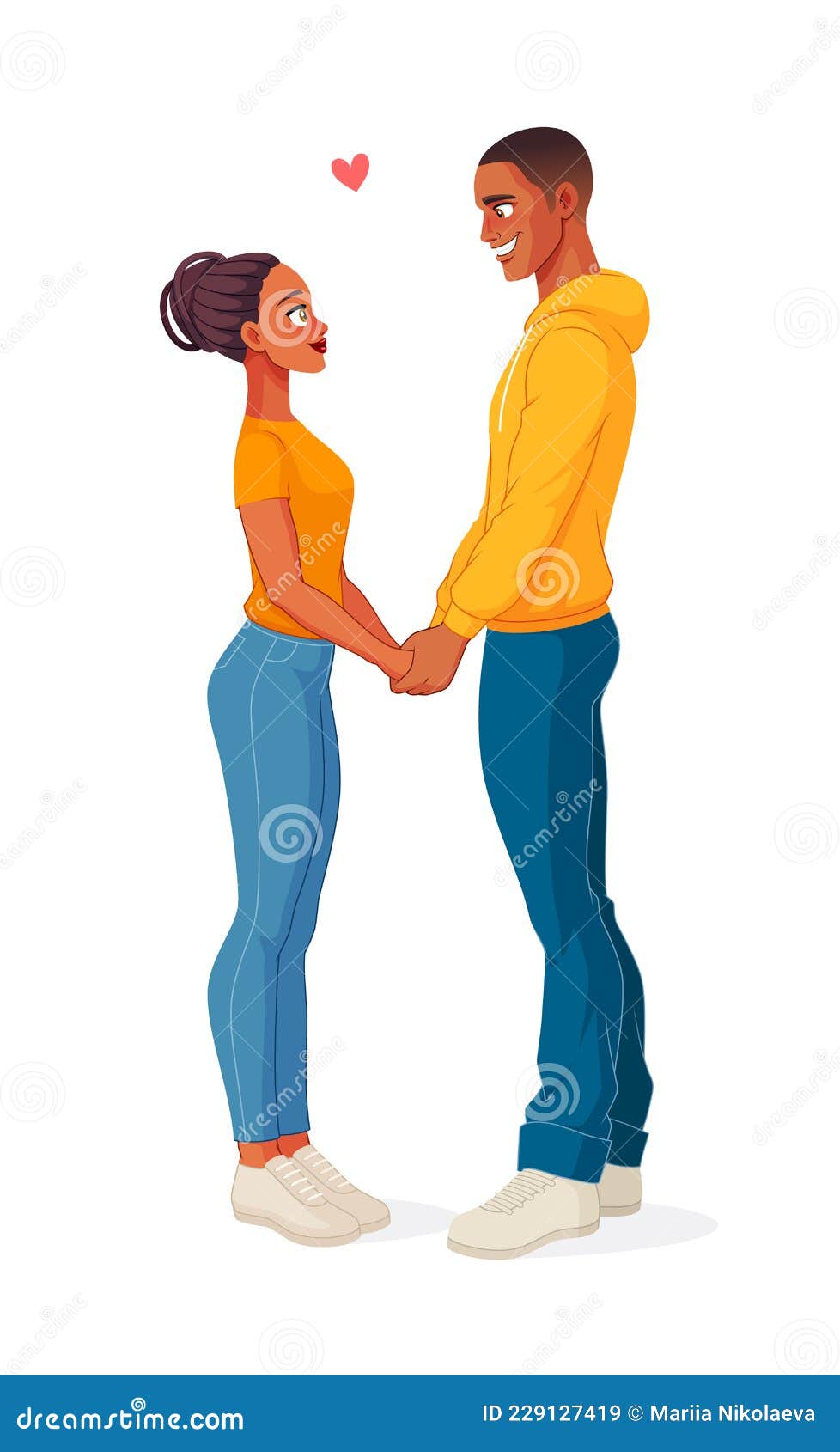 Happy African American Couple in Love Holding Hands. Isolated Vector  Illustration. Stock Vector - Illustration of couple, isolated: 229127419