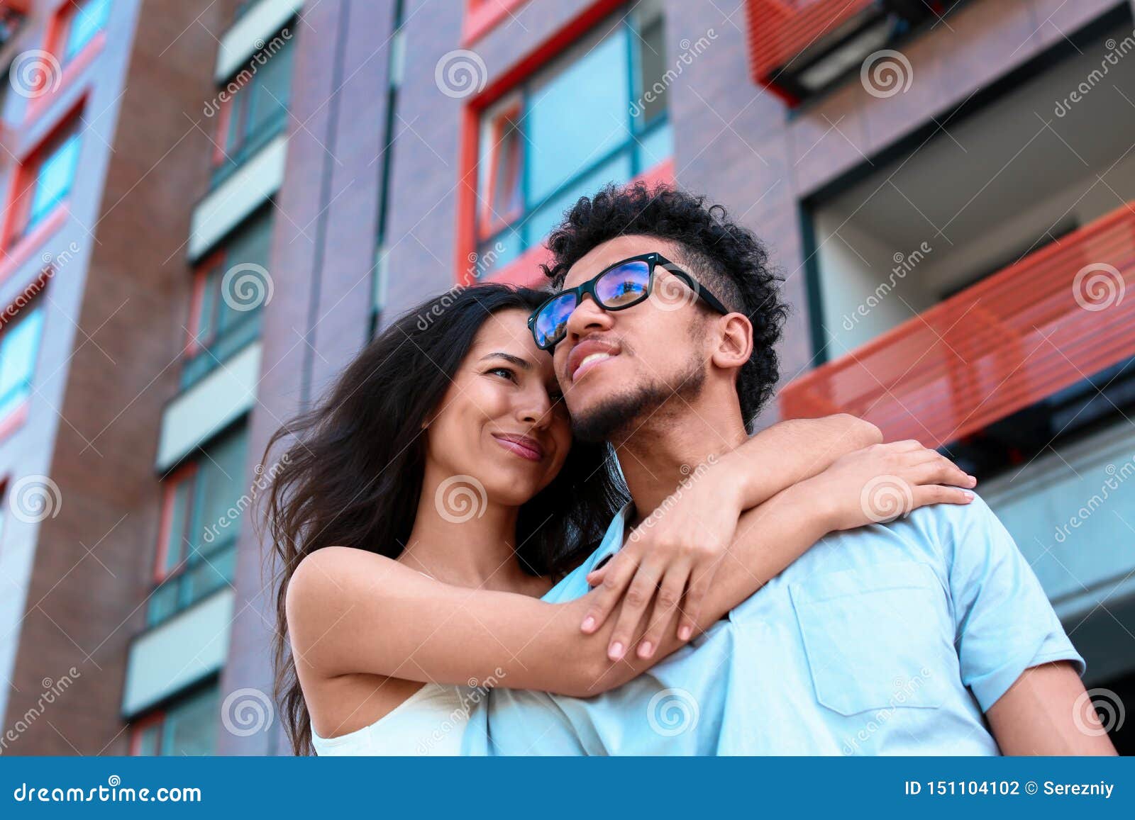Happy African American Couple Outdoors On Spring Day Stock