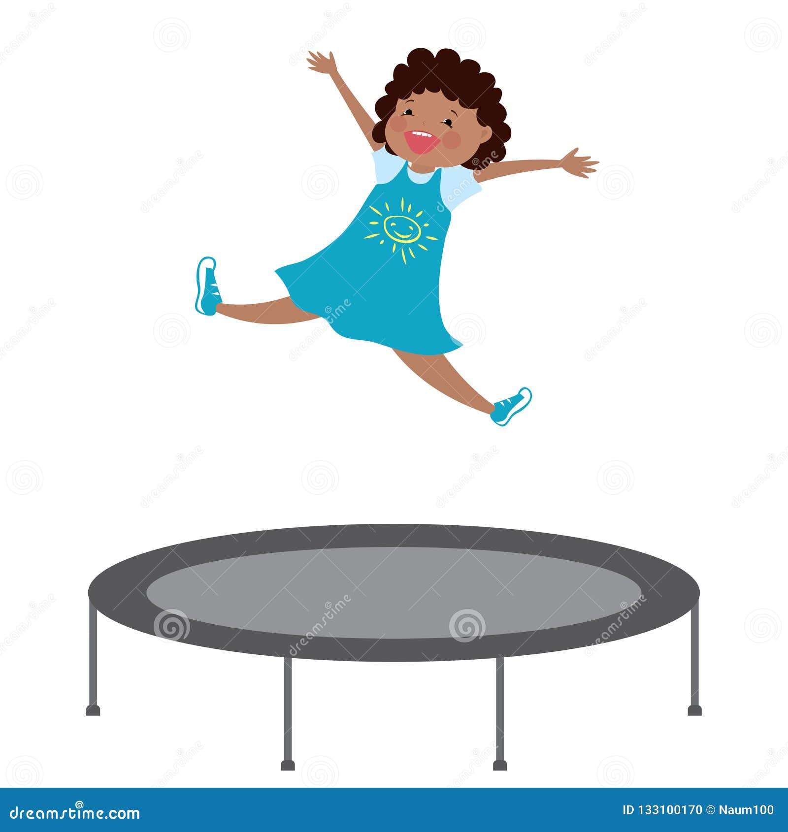 Happy preschool kid jumping on trampoline Vector Image