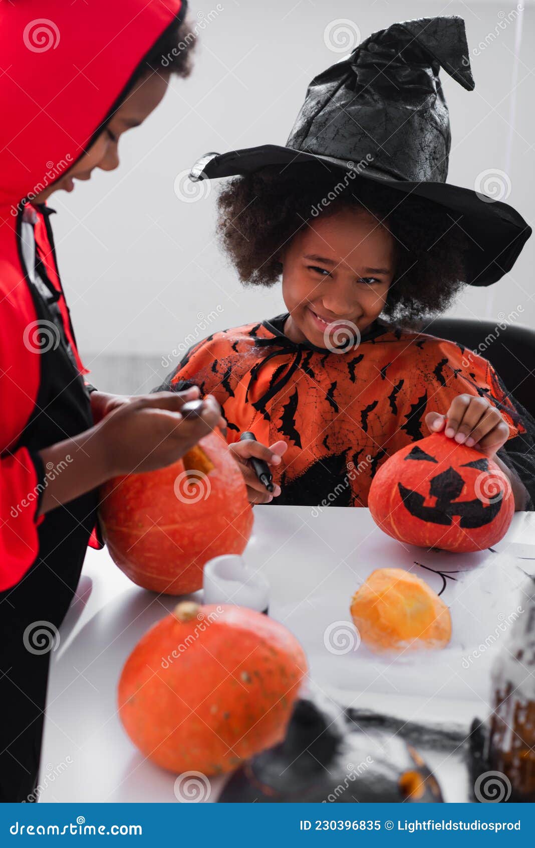 Happy African American Girl in Witch Stock Image - Image of people ...