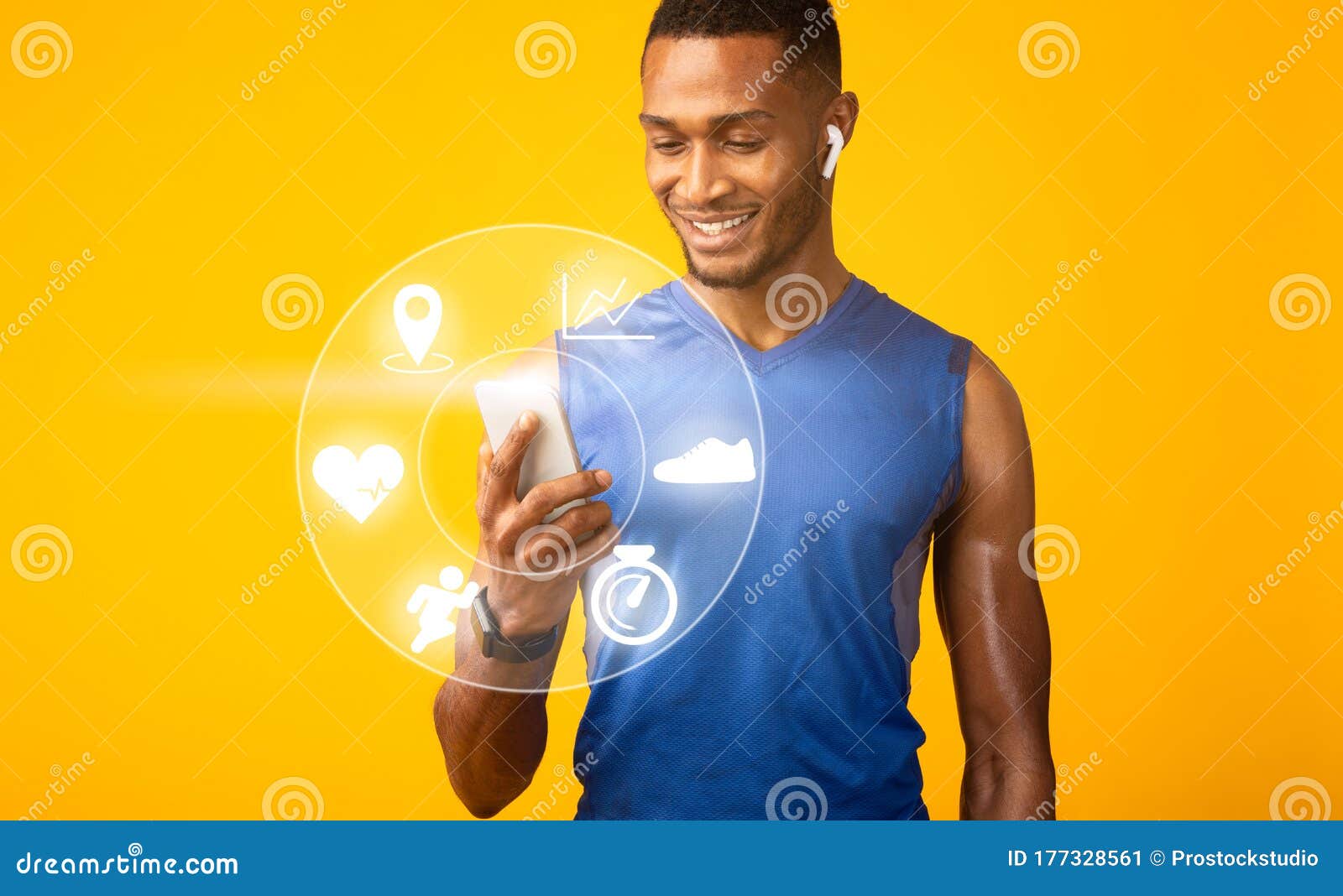 Young Woman Athlete Using Cell Phone At Gym. Stock Image 