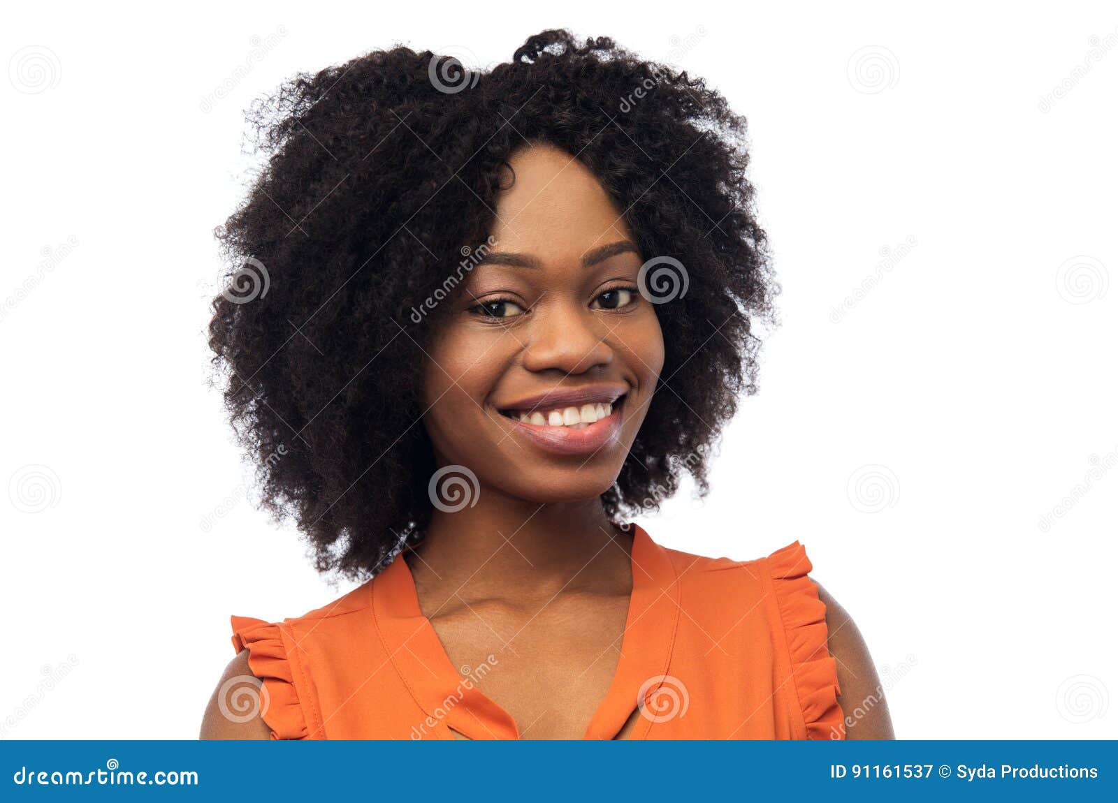 People, race, ethnicity and portrait concept - happy african american young woman over white