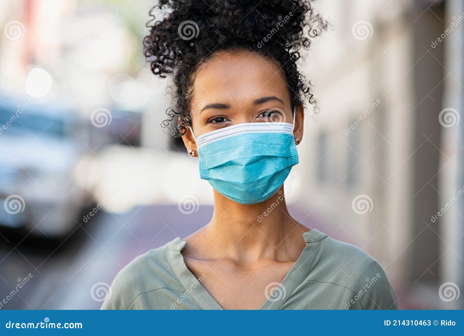 Happy African Woman Wearing Face Mask during Pandemic Stock Image ...