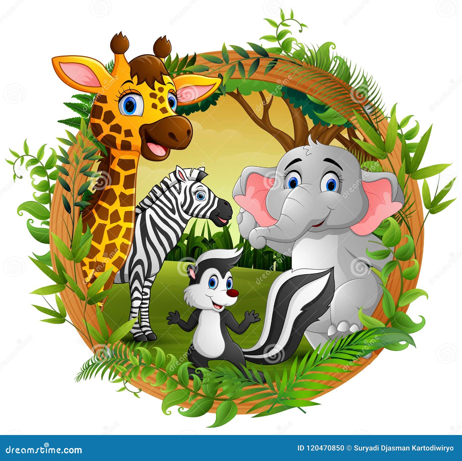 The Happy Animals in Circle Frame Forest Stock Vector - Illustration of landscape, bamboo: 120470850 The Happy Animals in Circle Frame Forest Stock Vector - Illustration of landscape, bamboo: 120470850