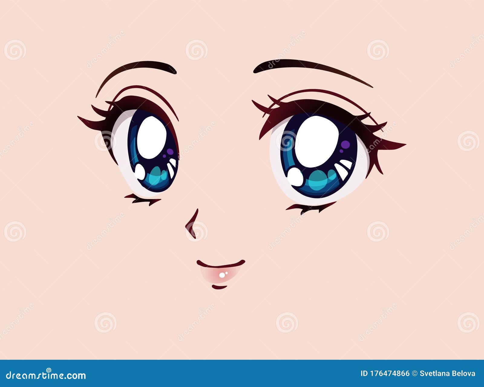 Happy Anime Face. Manga Style Big Blue Eyes, Little Nose and Kawaii Mouth  Stock Vector - Illustration of love, cheerful: 176474866