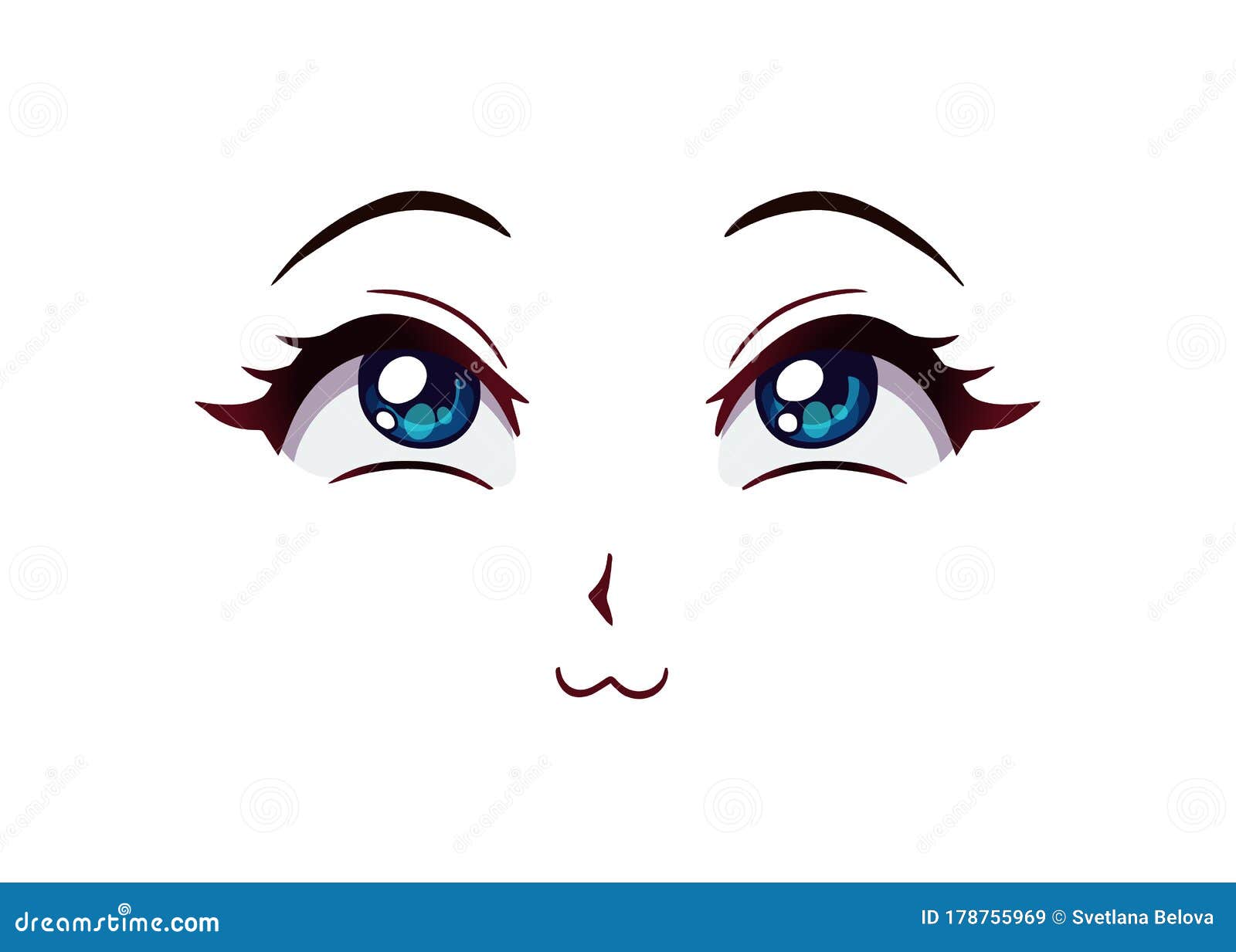 Happy Anime Face. Manga Style Big Blue Eyes, Little Nose and Kawaii Mouth  Stock Vector - Illustration of face, hair: 178755969