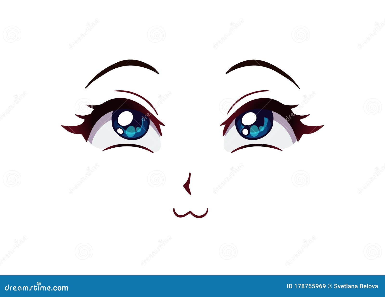 Happy Anime Style Big Blue Eyes Hand Drawn Vector Illustration