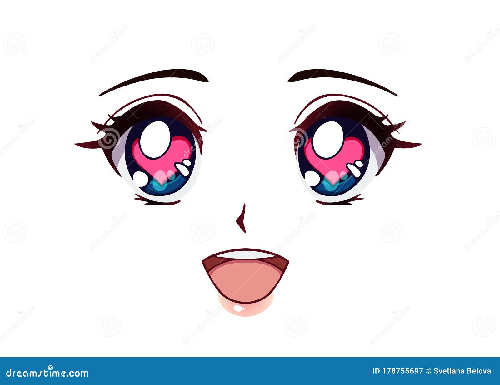 Happy Anime Face. Manga Style Big Blue Eyes Stock Vector - Illustration ...