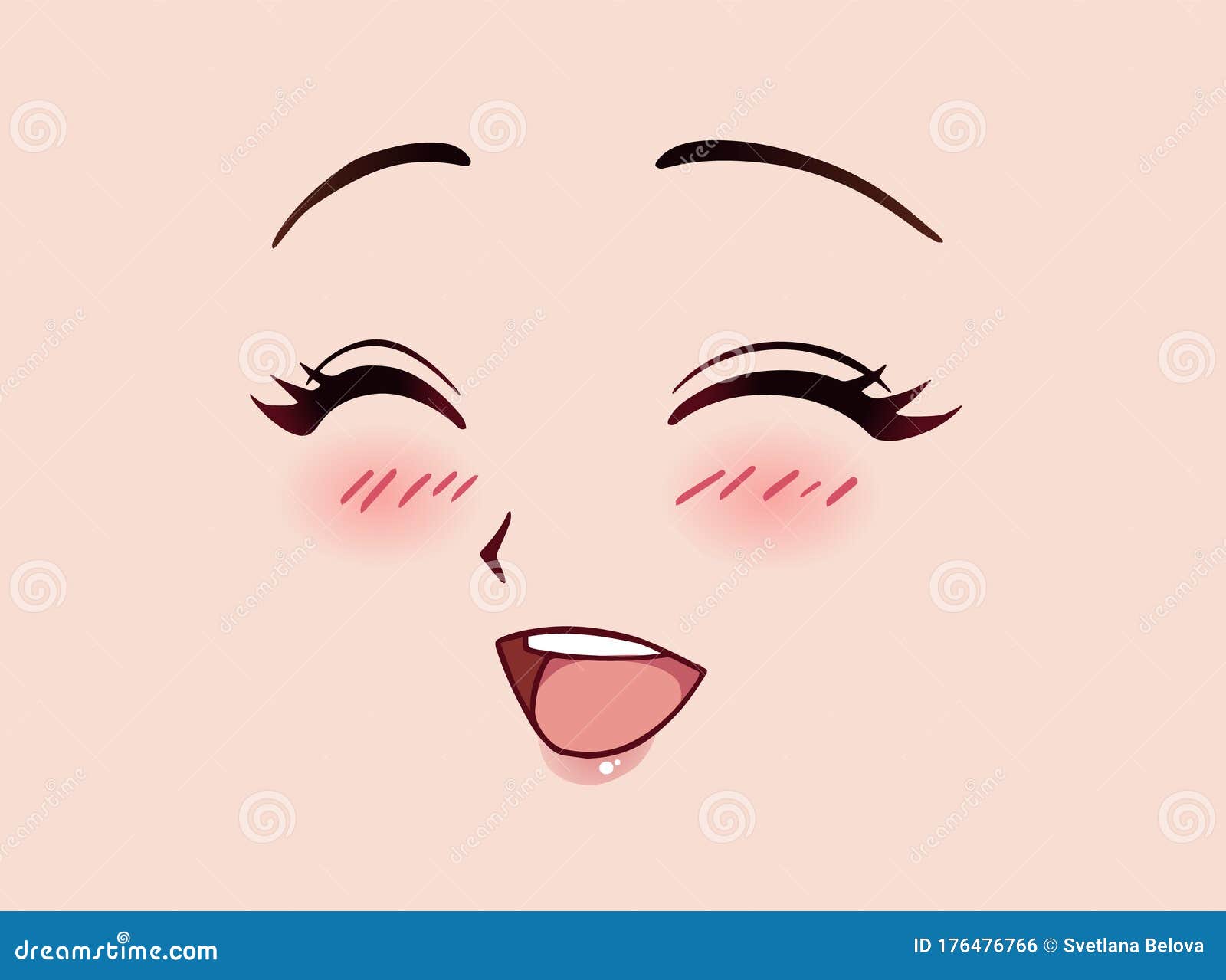 Happy Anime Face. Manga Style Closed Eyes, Little Nose and Kawaii Mouth  Stock Vector - Illustration of female, drawing: 176476766