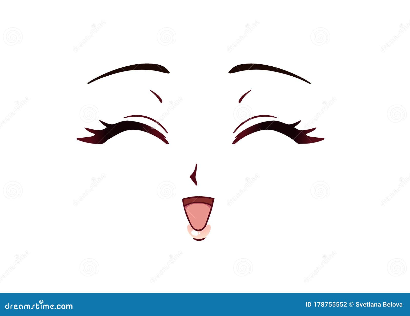 Happy Anime Face. Manga Style Big Blue Eyes, Little Nose and