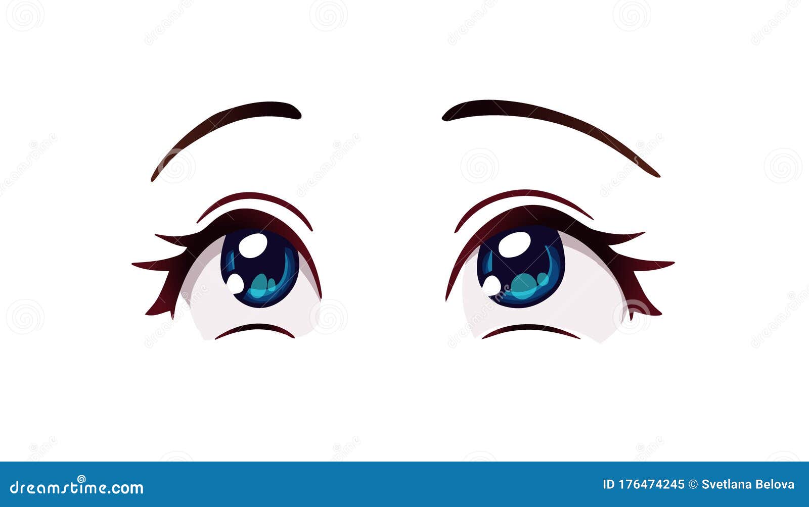 Happy Anime Style Big Blue Eyes. Hand Drawn Vector Illustration Stock ...