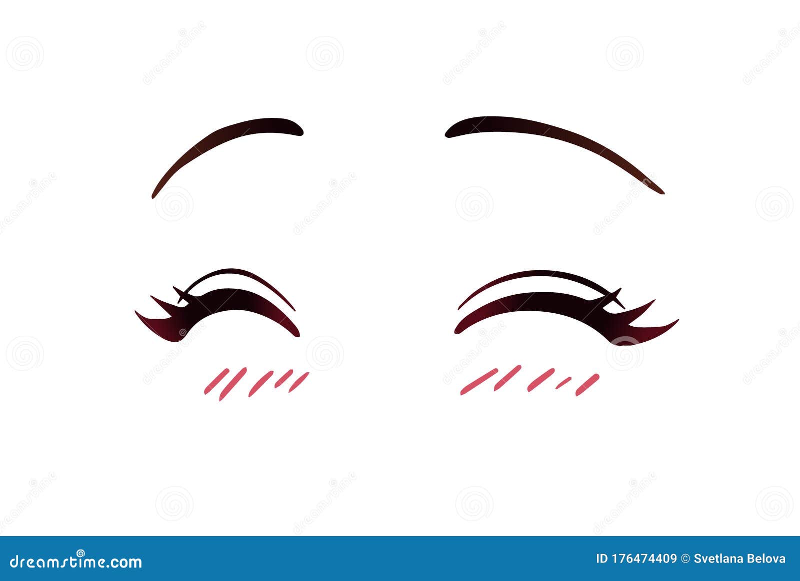 Happy Anime Style Closed Eyes. Blushy Cheeks. Hand Drawn Vector ...