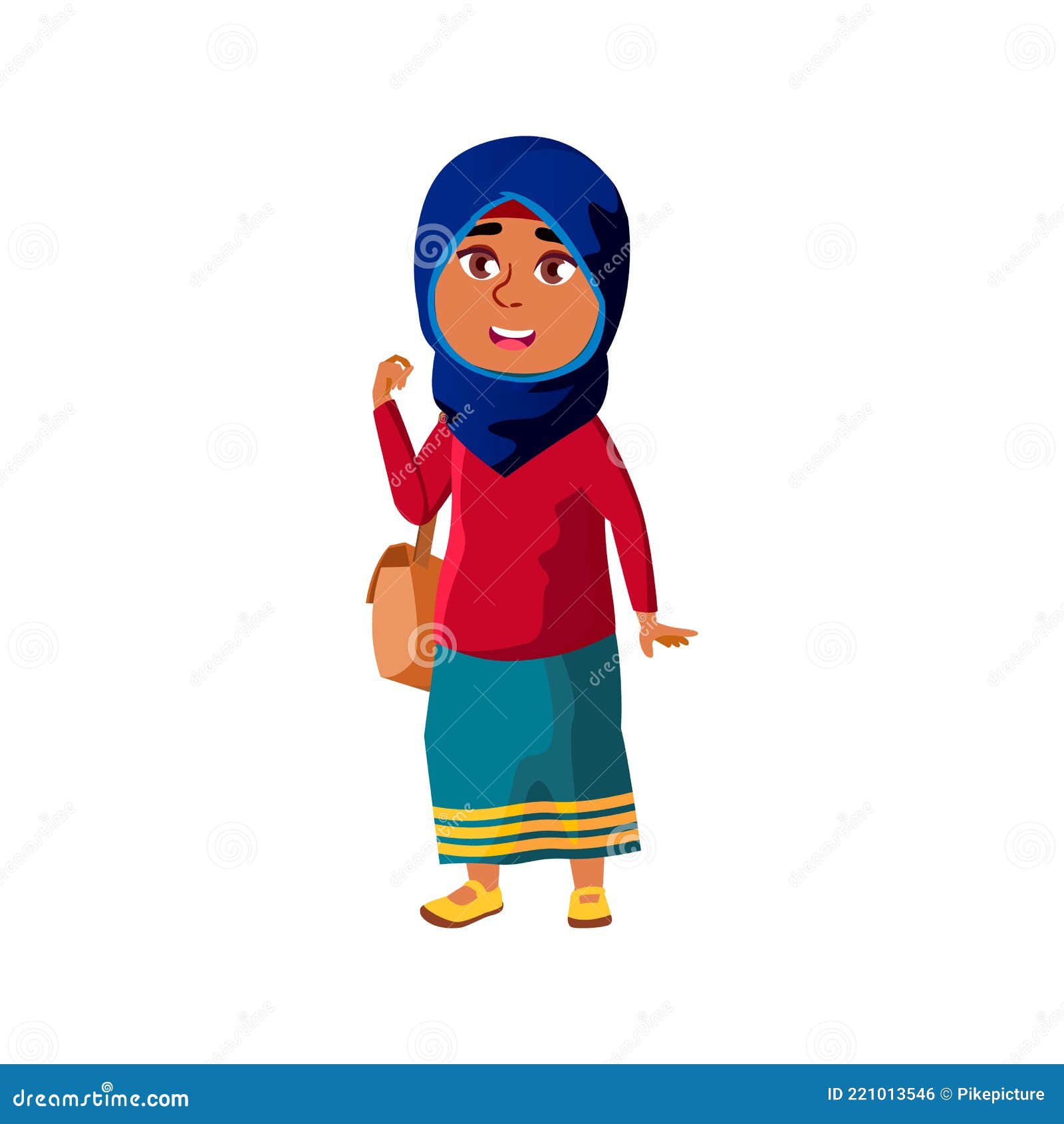 Happy Arab Girl Child with Bag Go To Elementary School Cartoon Vector ...