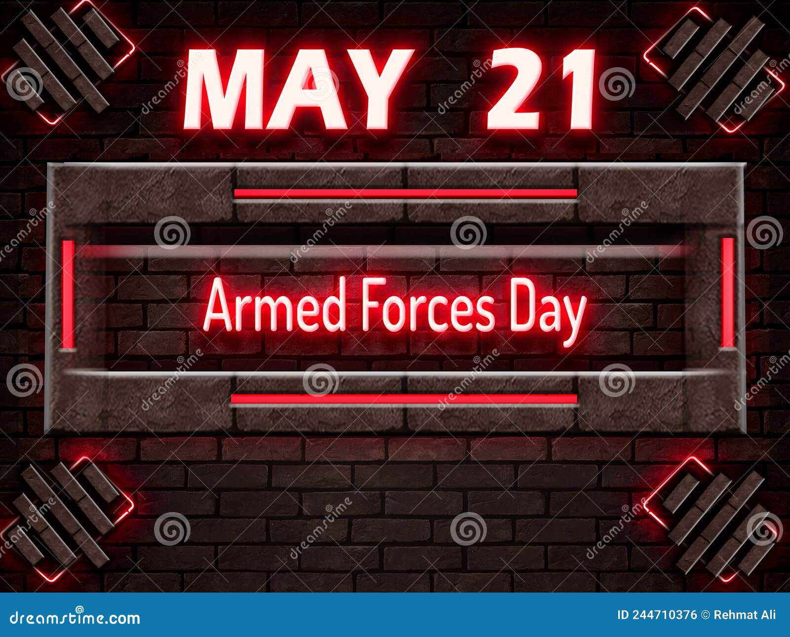 21 may, armed forces day, neon text effect on bricks background