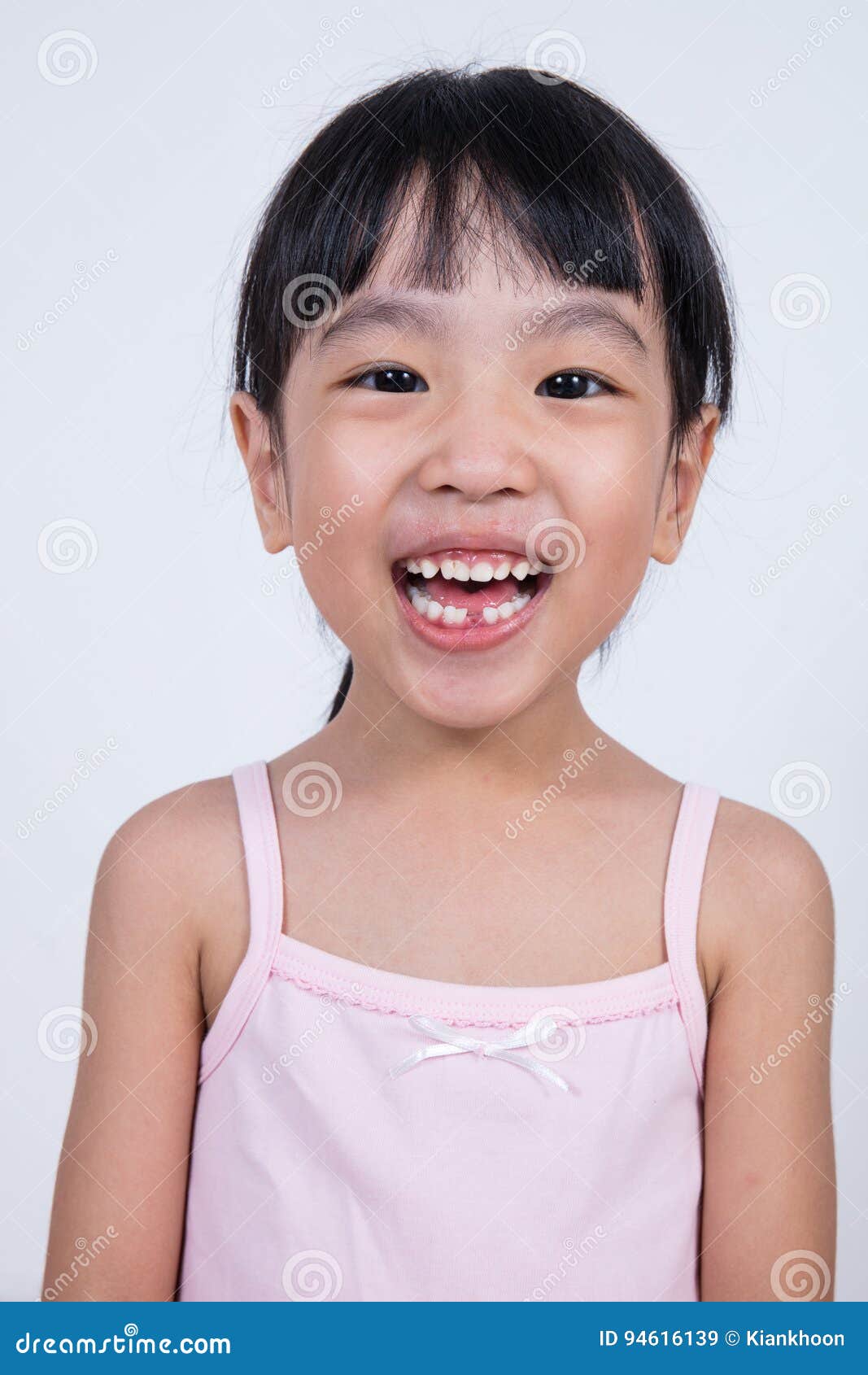 Happy Asian Chinese Little Girl with Toothless Smile Stock Image ...