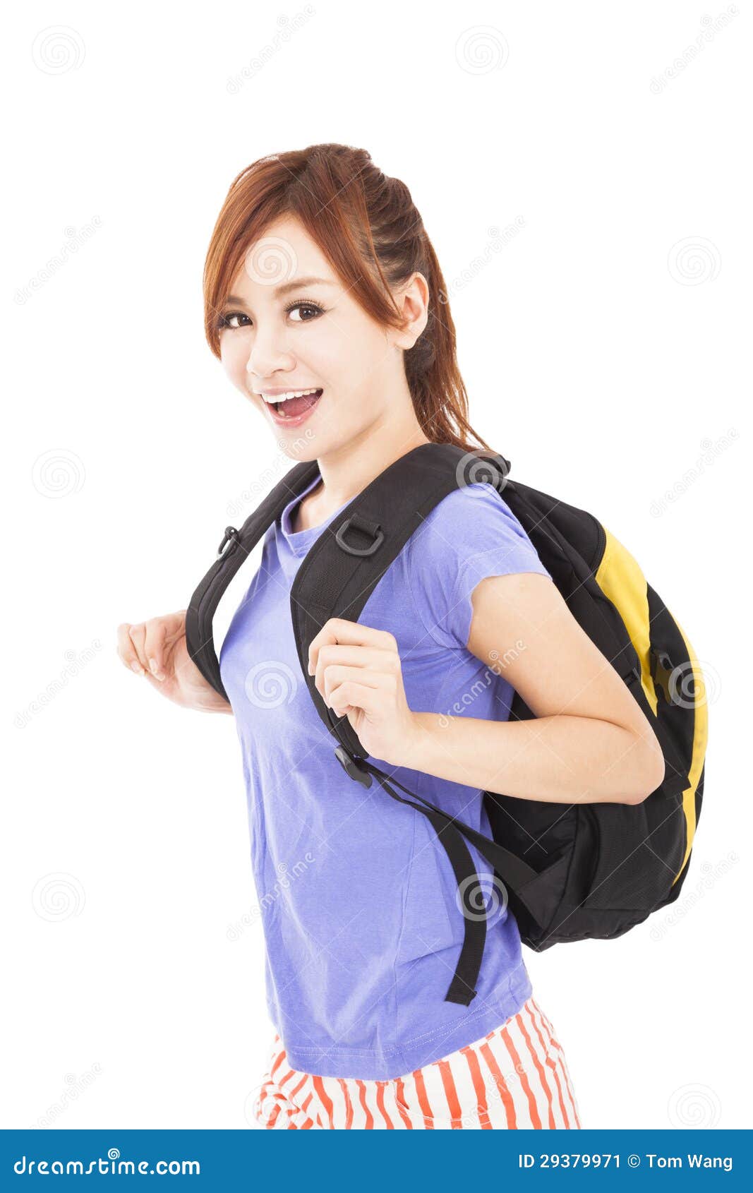 Happy Asian Girl with Backpack Stock Image Image of learn, portrait