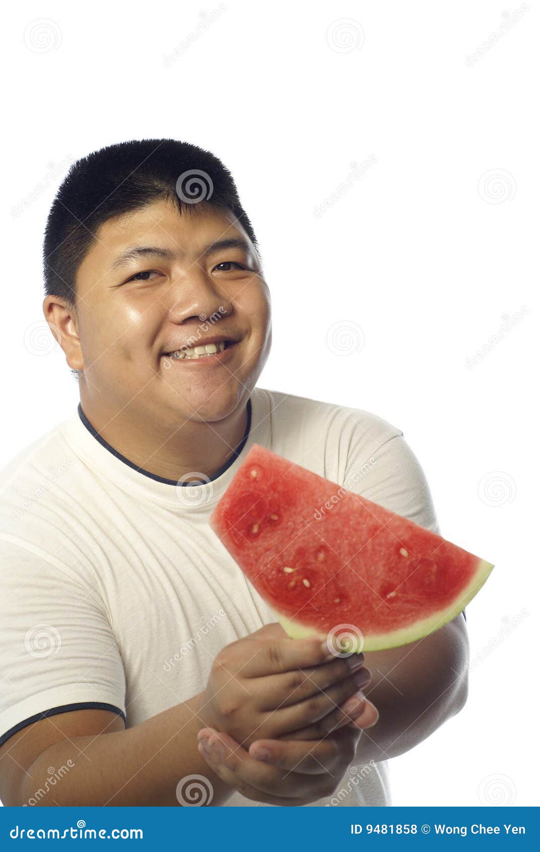 Happy Asian Man And Watermelon Stock Photo Image of