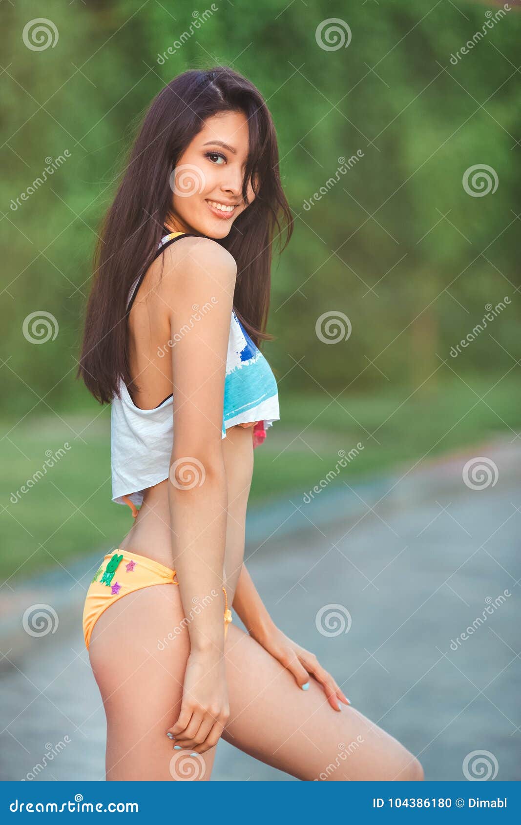 Portrait Hot Sporty Brunette Looking Camera Stock Photos