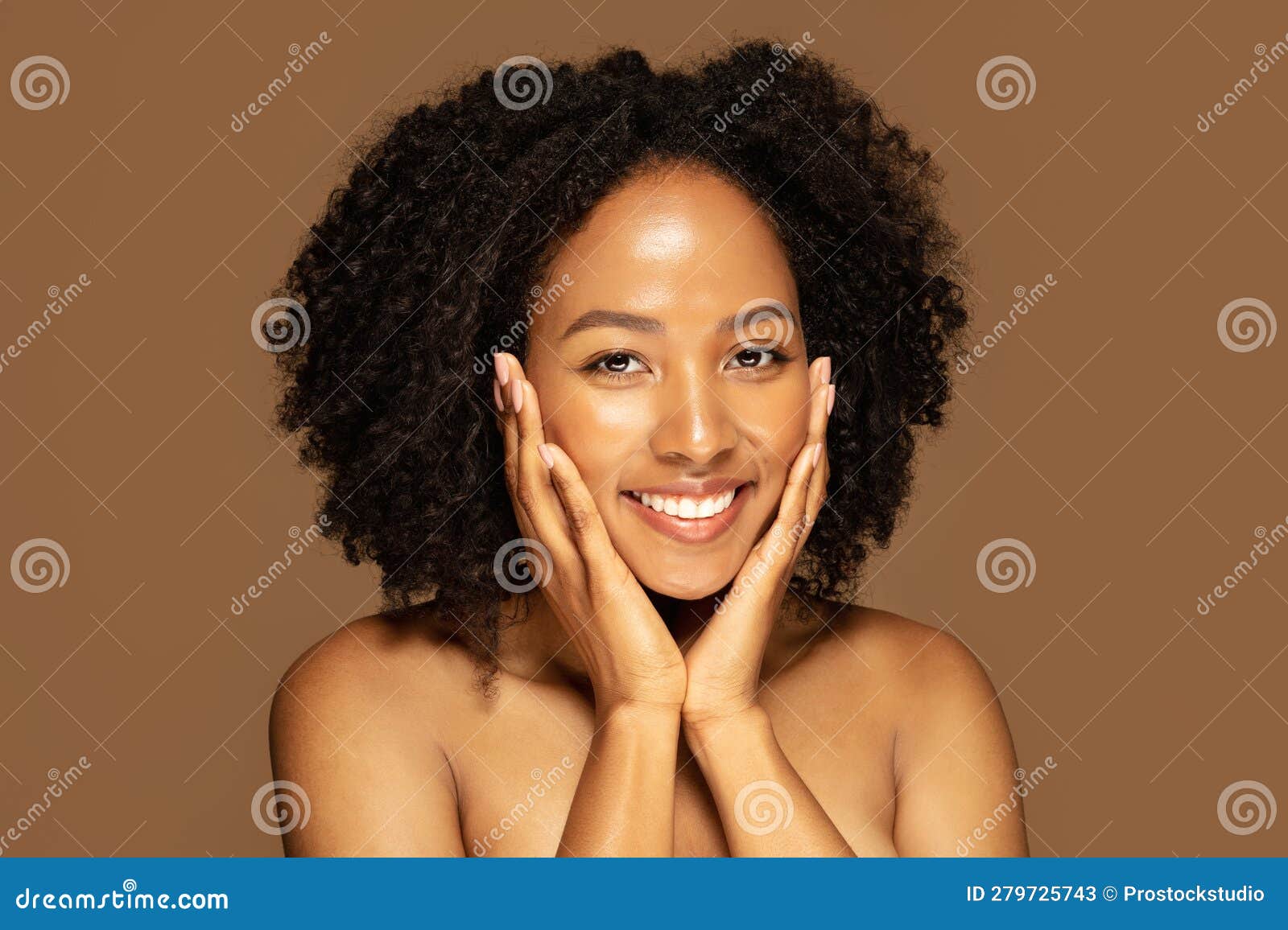 Half Black Girl Nude - Happy Attractive Half-naked Young Black Woman Touching Her Face Stock Image  - Image of pretty, background: 279725743