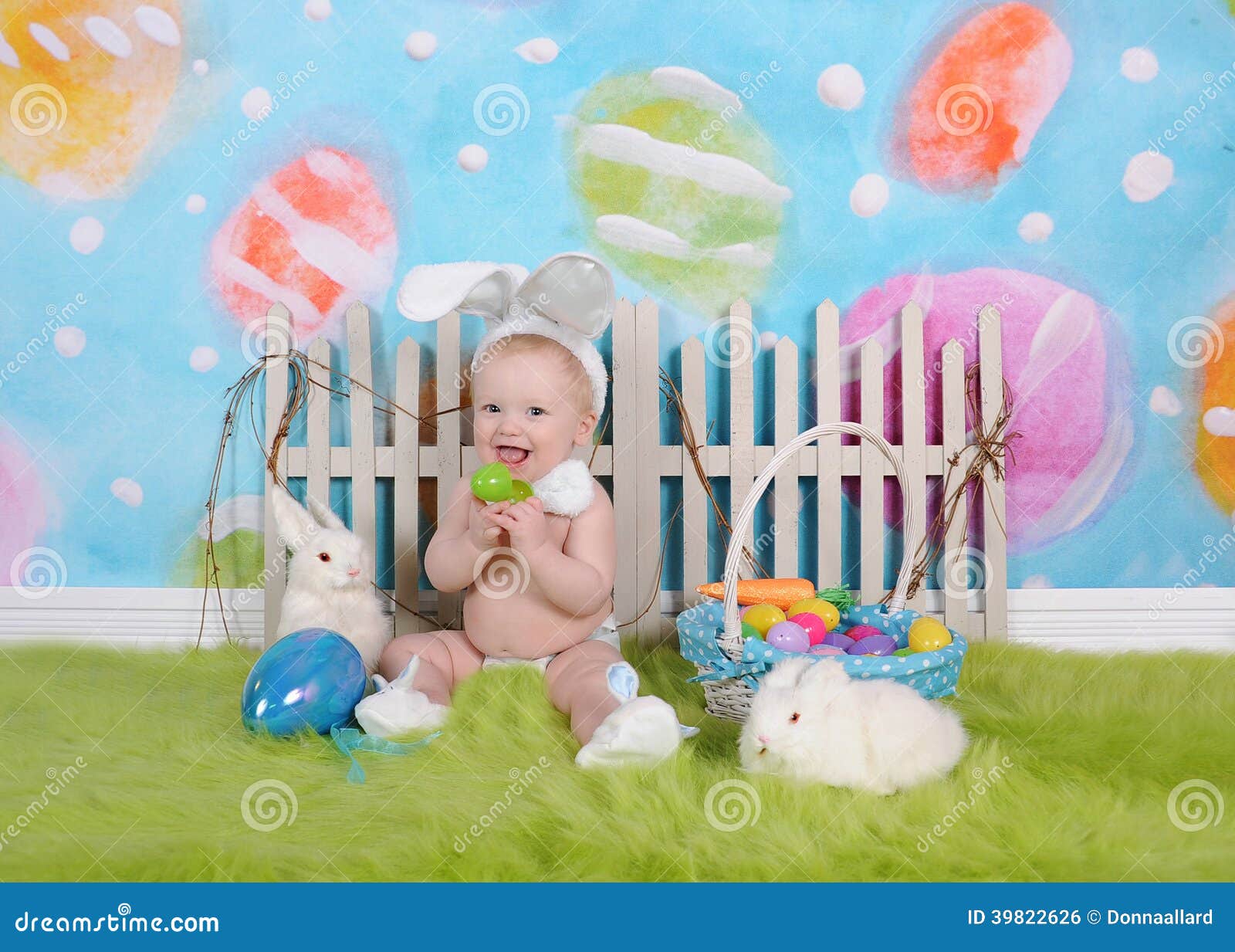 Happy Baby Boy With Easter Headband In Easter Scene Stock Photo Image Of Hold Colorful