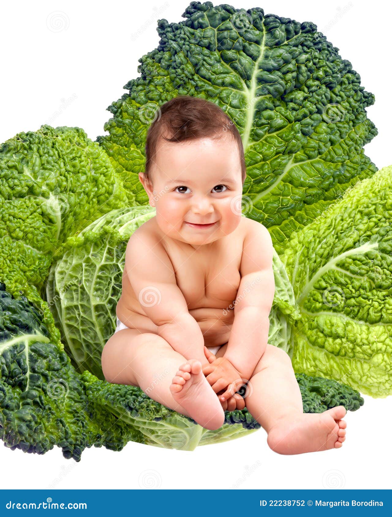 Happy Baby Boy Sitting in Cabbage Leaves Stock Photo Image of baby
