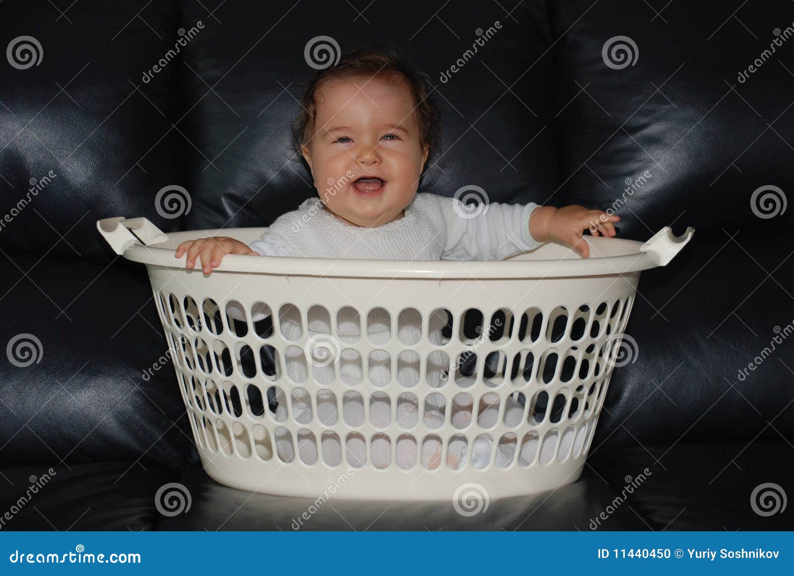 Happy Baby in a Clothesbasket Stock Photo Image of fine, eyes 11440450