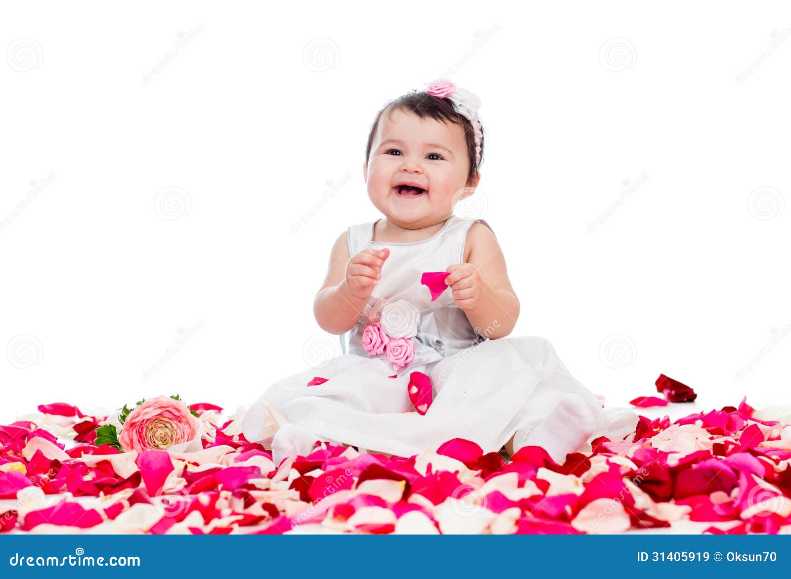 Happy Baby Girl Among Rose Petals Stock Image - Image of infant ...