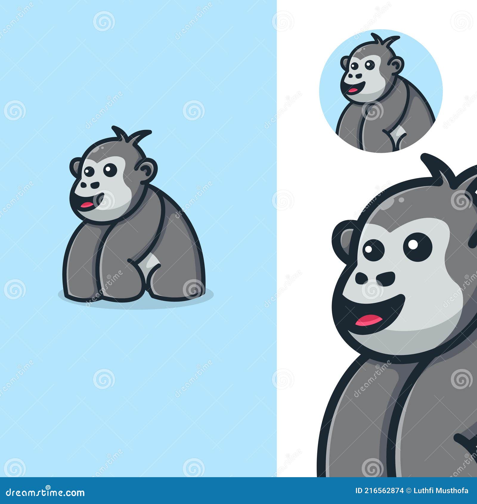 Happy Baby Gorilla Cartoon Mascot Logo Template Stock Vector - Illustration  of label, lover: 216562874