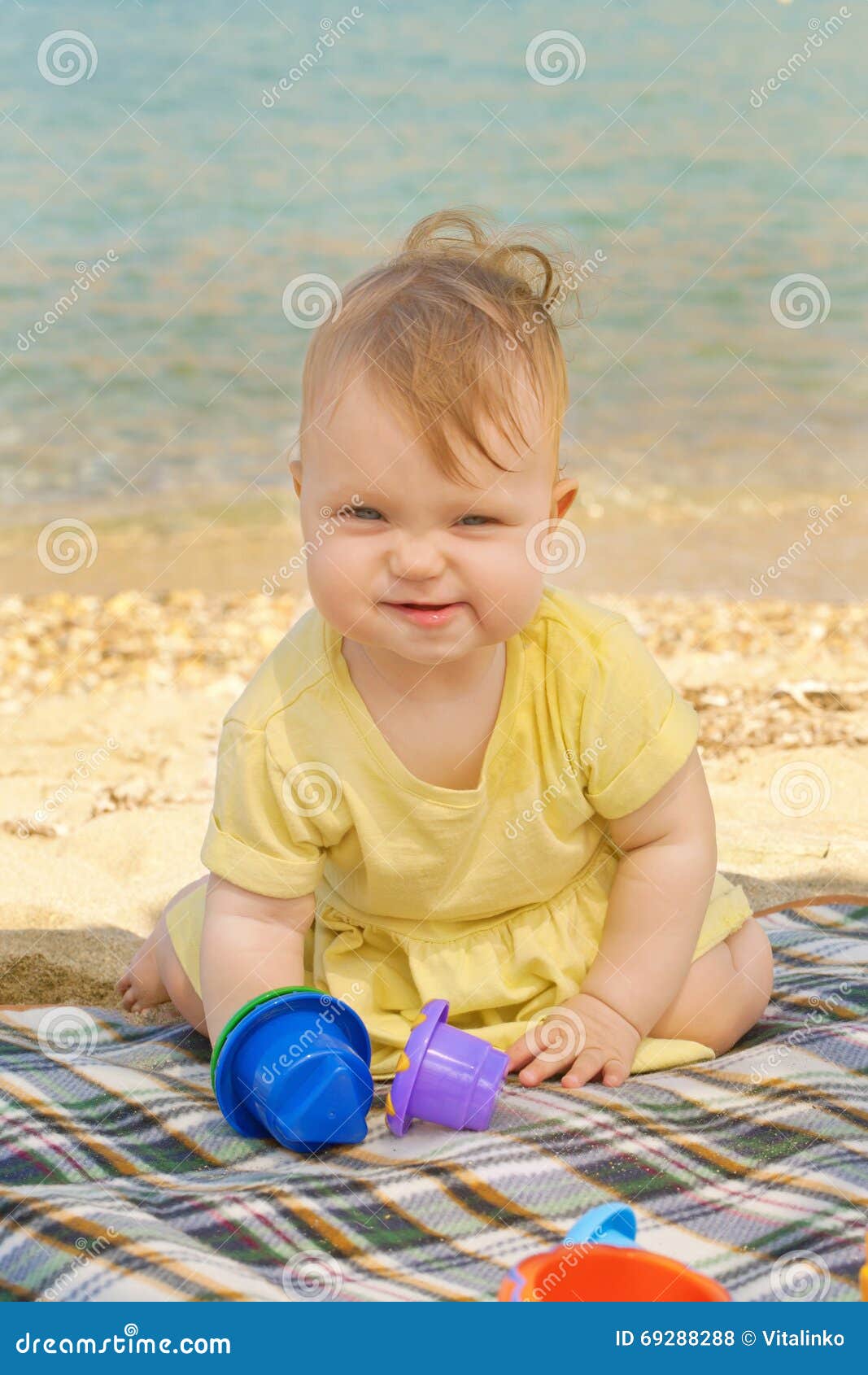 Happy Baby Playing on the Beach Stock Photo Image of ocean, outside