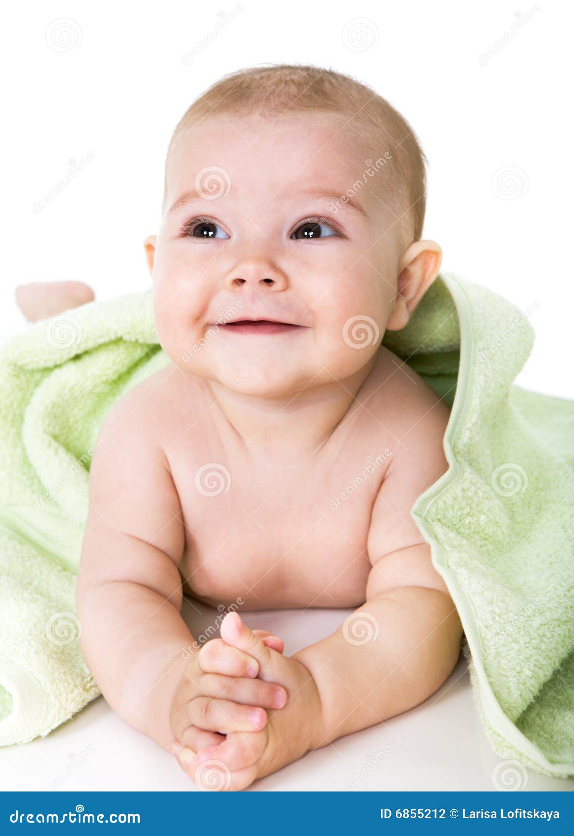 Happy baby with towel stock photo. Image of child, closeup 6855212