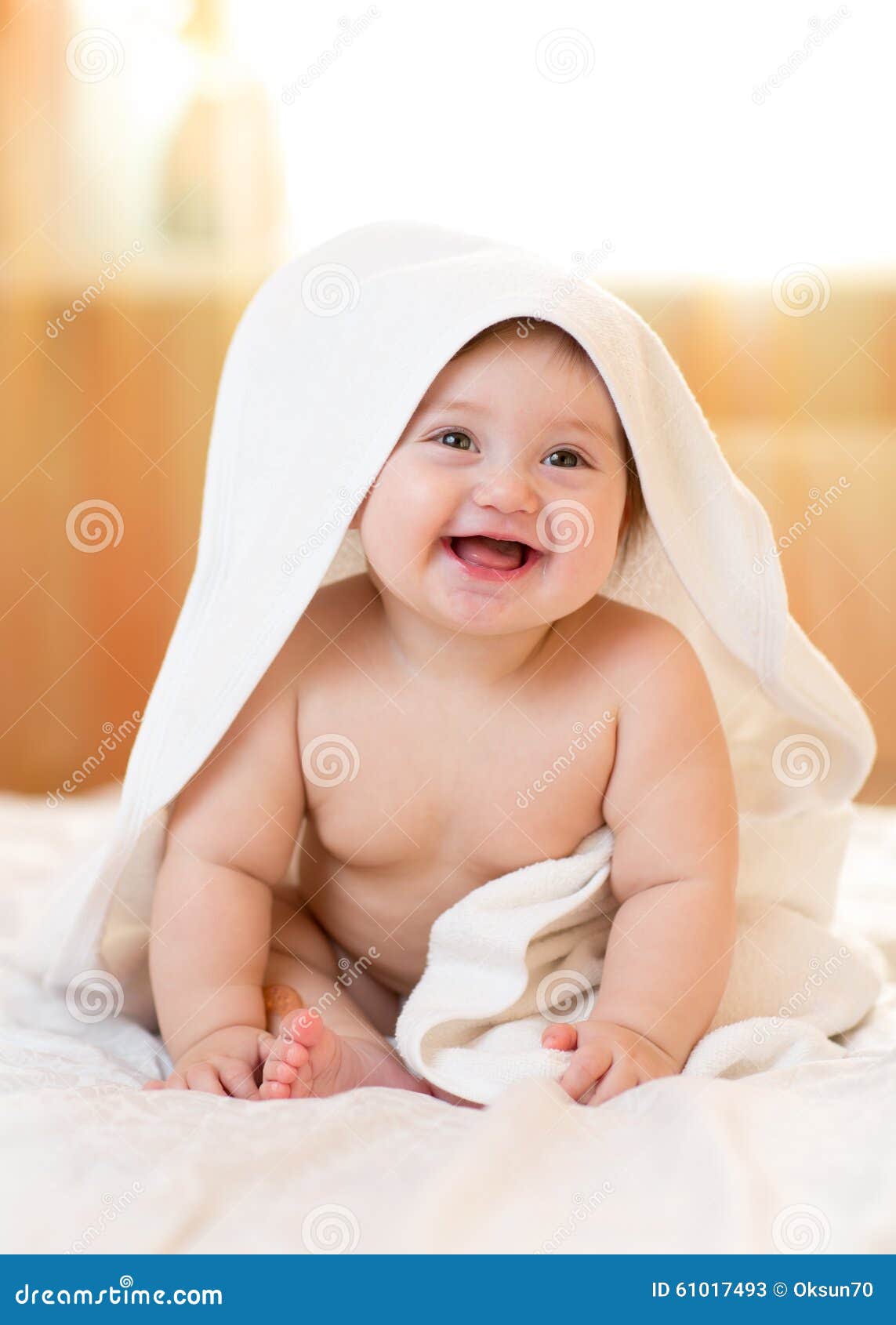 Happy Baby Under Towel after Bath Stock Image Image of bath, care