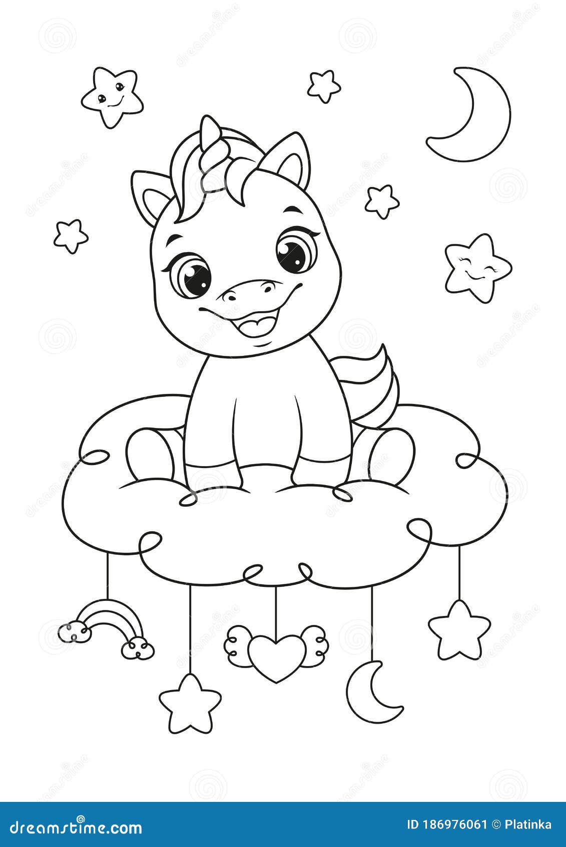 Happy Baby Unicorn Coloring Page Stock Vector - Illustration of sitting