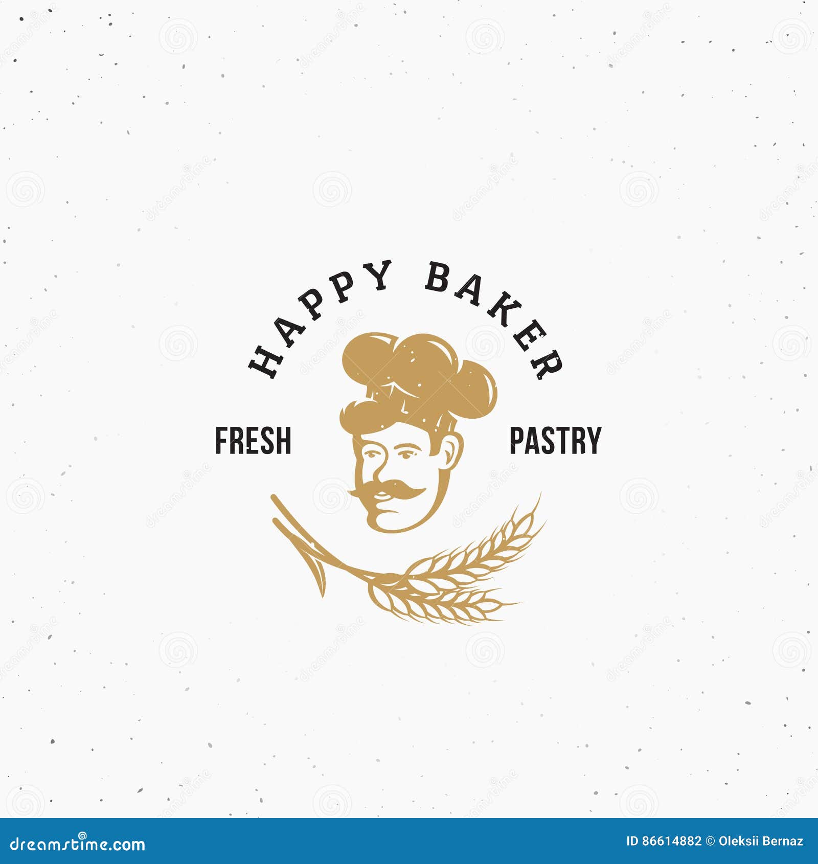 happy baker premium  pastry emblem, sign or logo template. chef in a cook hat silhouette with spica and retro