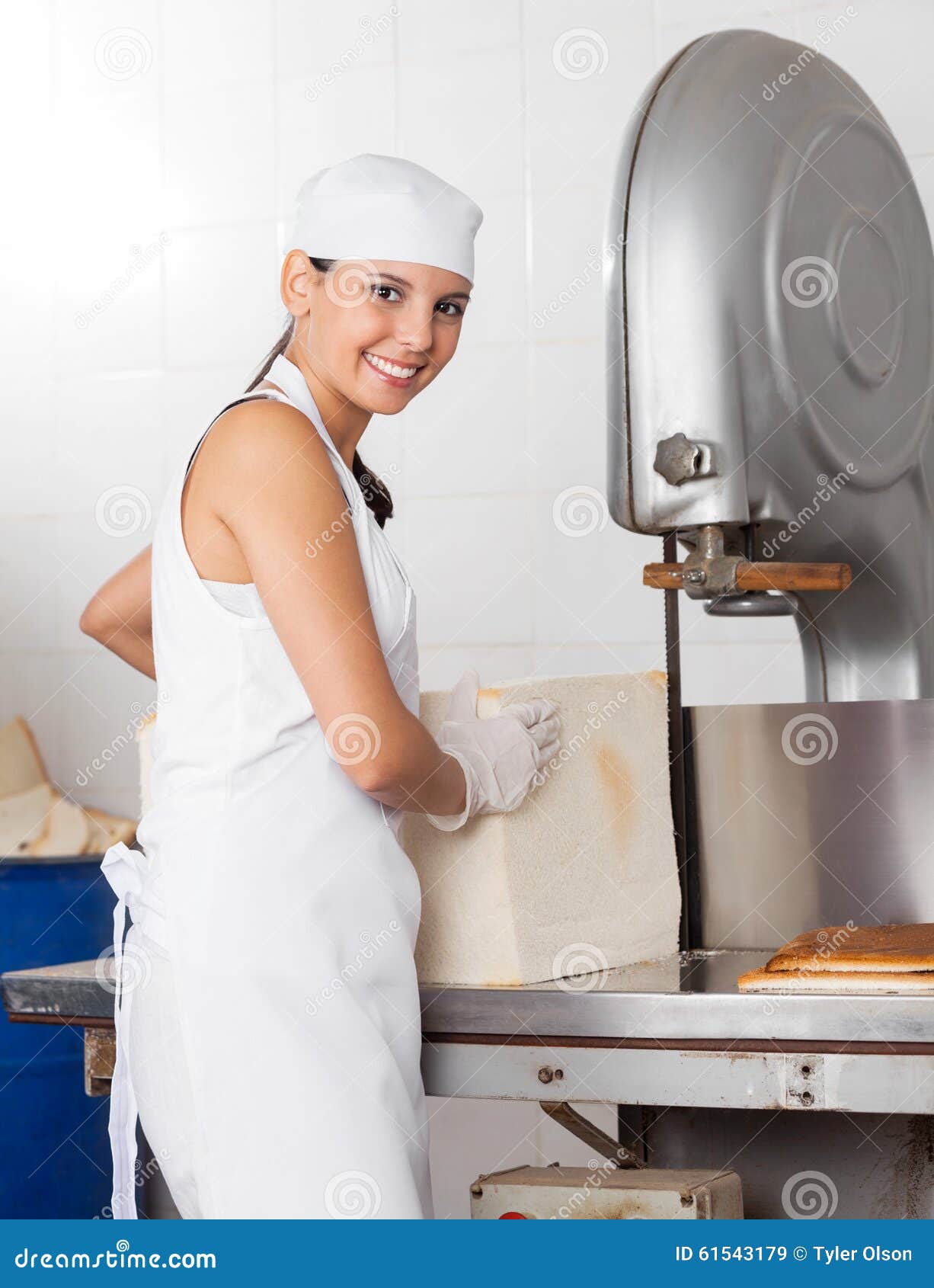 Happy Baker Using Bread Cutting Machine in Bakery Stock Image Image