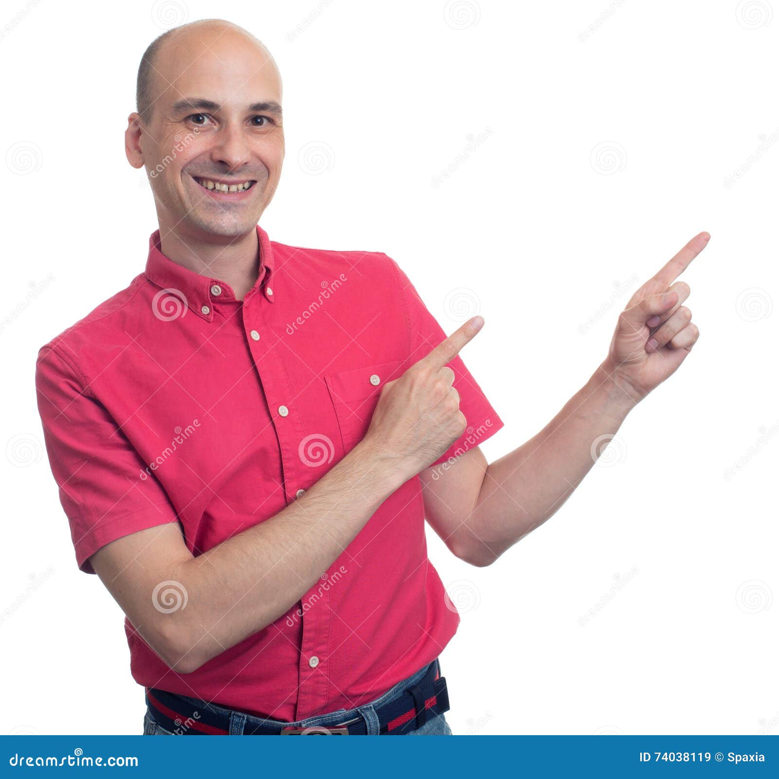 Happy Bald Man Pointing Finger Isolated Stock Image - Image of finger ...