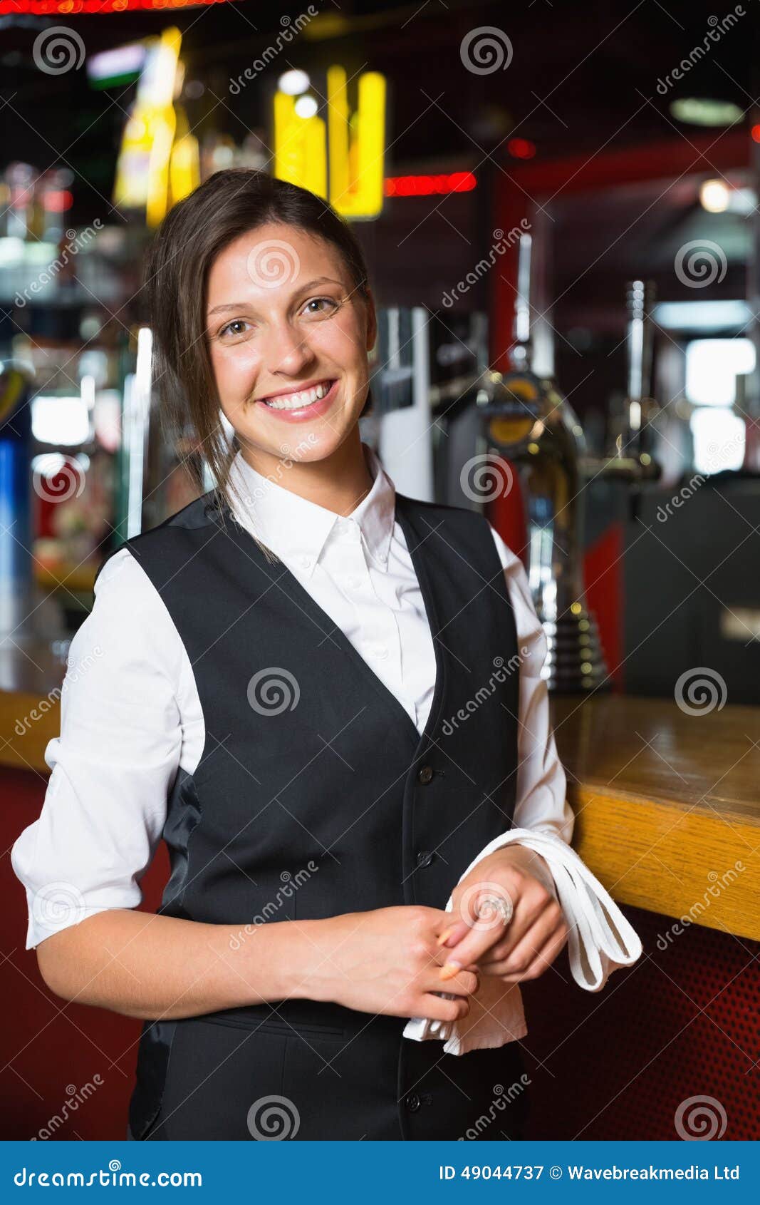 Happy Barmaid Smiling at Camera Stock Image Image of bartender, front
