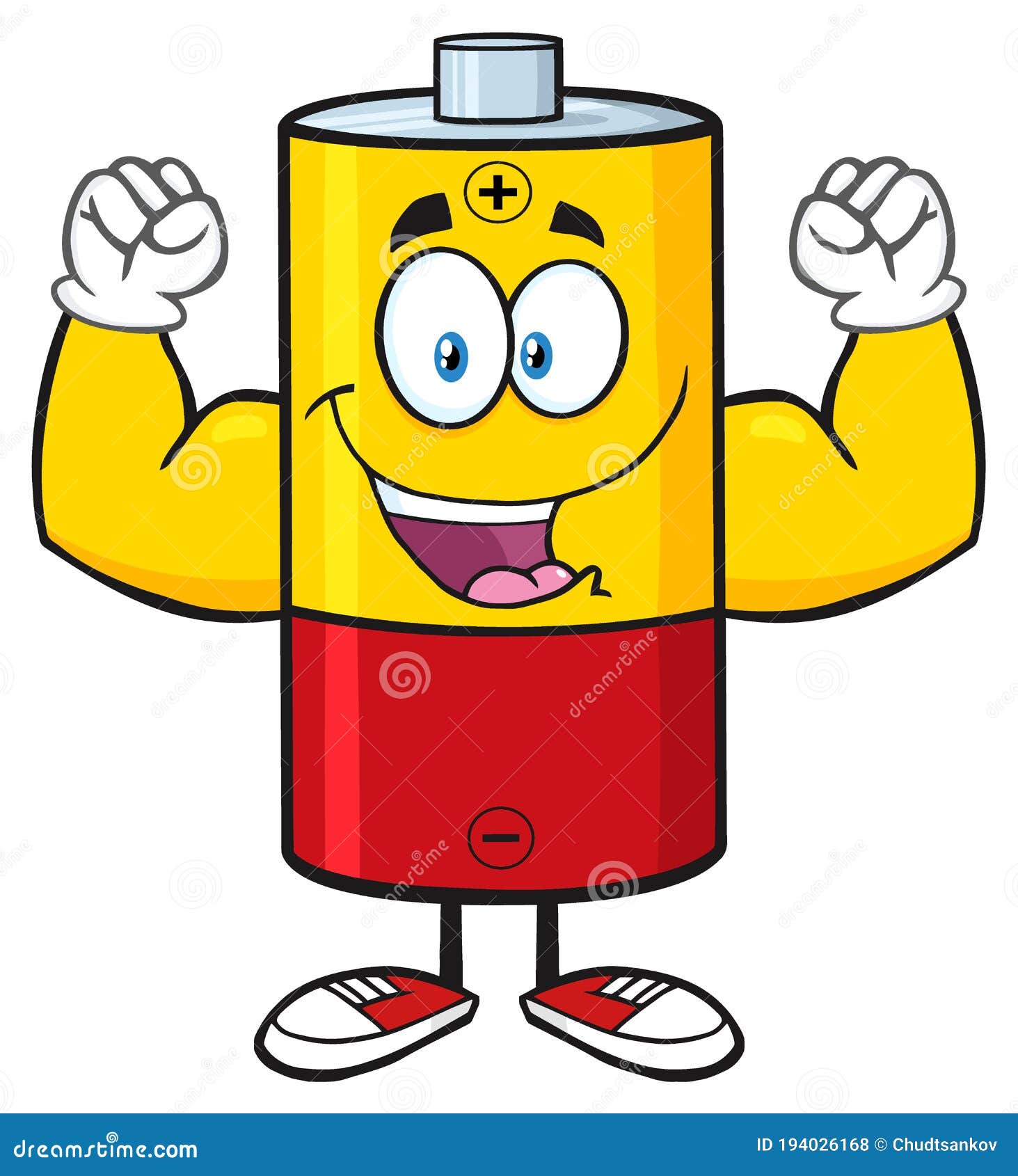 Happy Battery Cartoon Mascot Character Flexing Stock Illustration -  Illustration of electricity, battery: 194026168