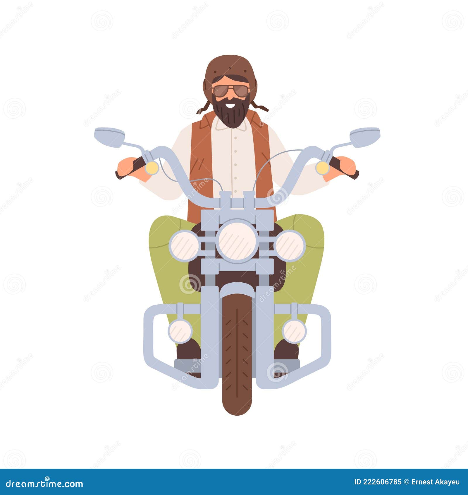 Happy Bearded Man Sitting on Naked Bike in Retro Style. Front View of Biker  Traveling on Motorcycle Stock Vector - Illustration of rider, mature:  222606785