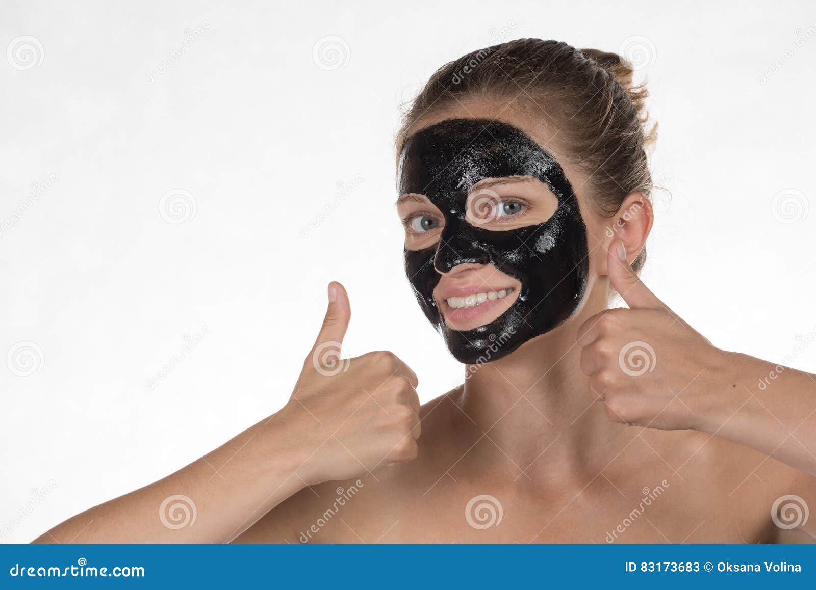 Happy beautiful girl with acne on a white background in a cosmet ... Cosmet